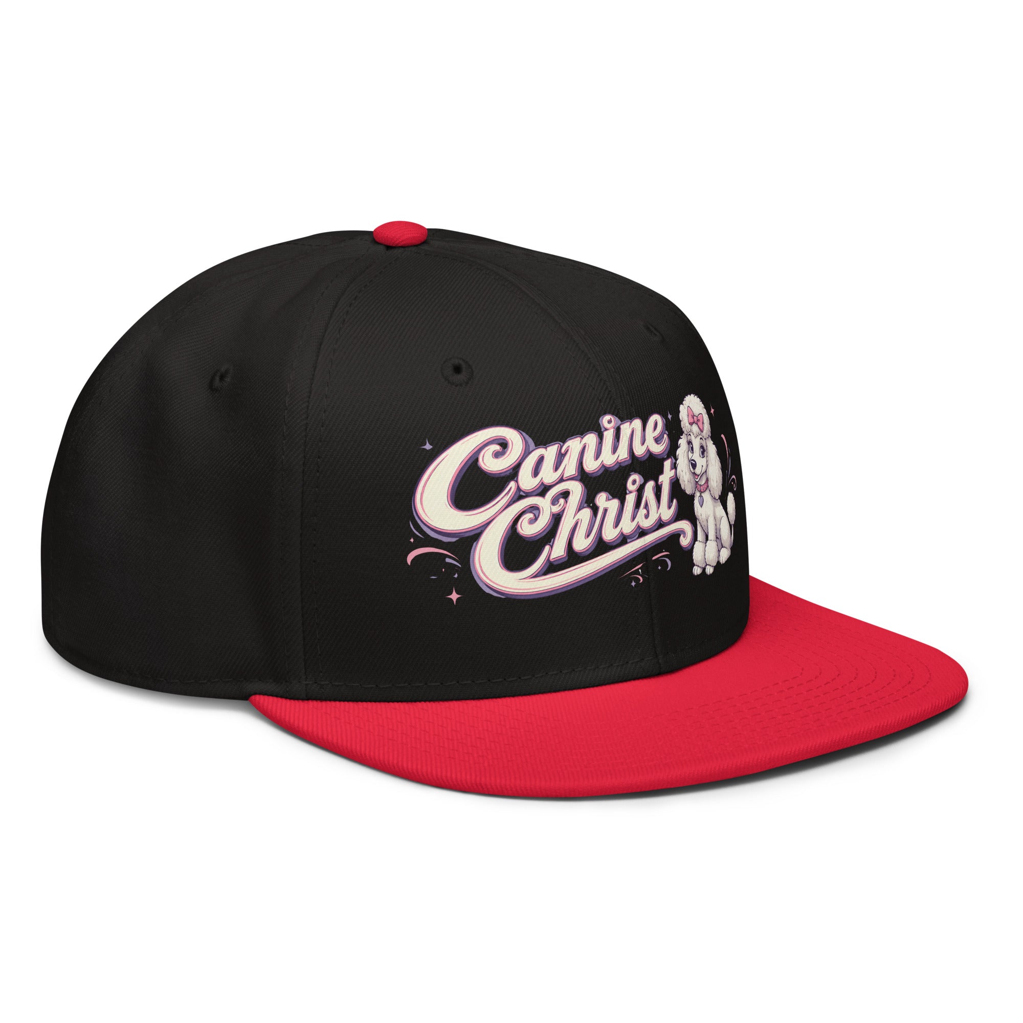 White Poodle Canine Christ Snapback Hat - Cute Dog Lover Flat Brim Graphic Cap by printfluence.net