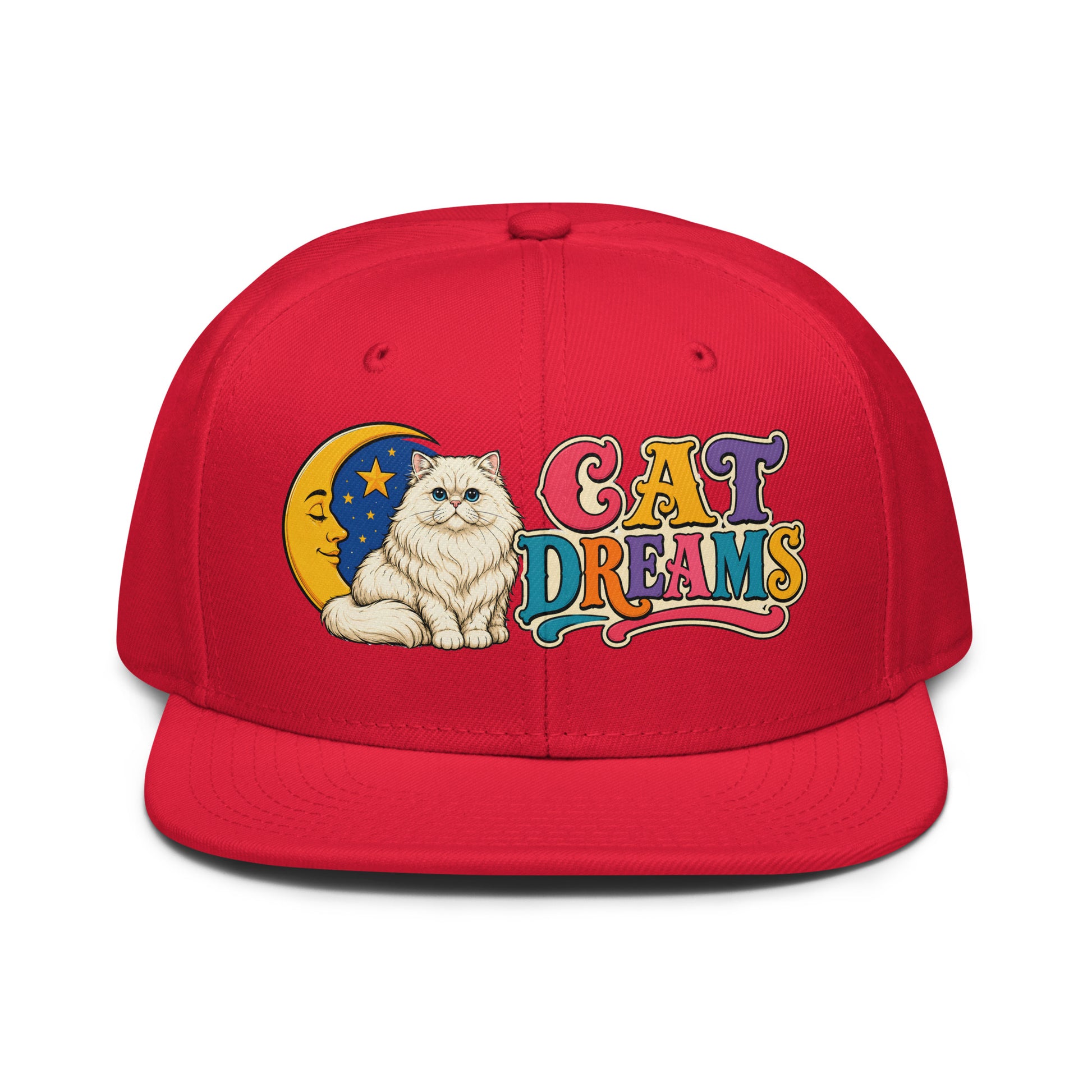 Retro Cat Dreams White Persian | Premium Snapback Hat for Cat Lovers by printfluence.net