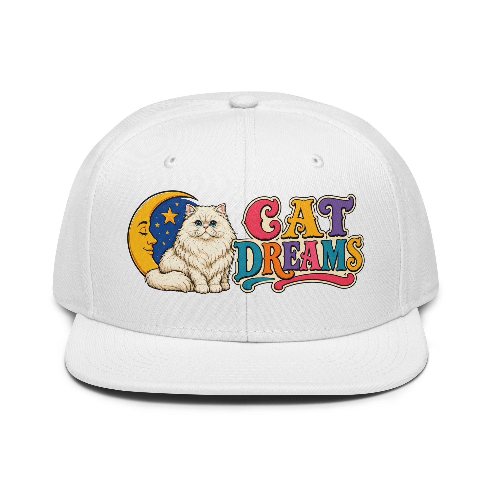 Retro Cat Dreams White Persian | Premium Snapback Hat for Cat Lovers by printfluence.net
