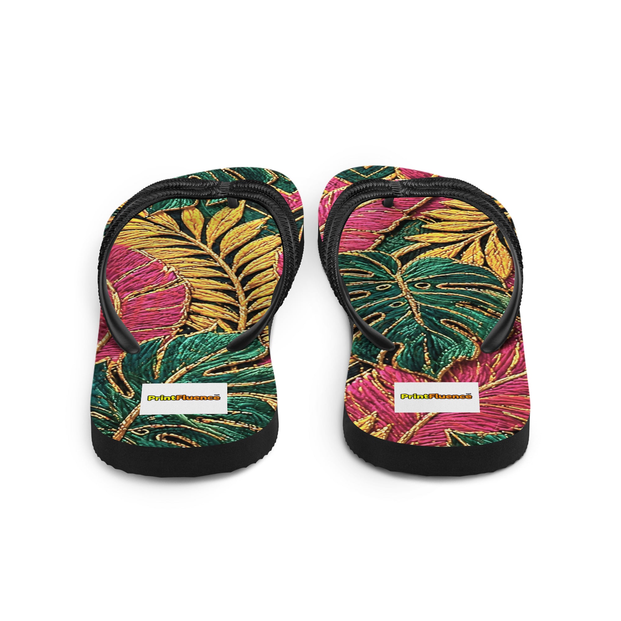 Flip-Flops - Tropical Paradise: Premium Sublimation Flip Flops - Vibrant Exotic Leaf Art by printfluence.net