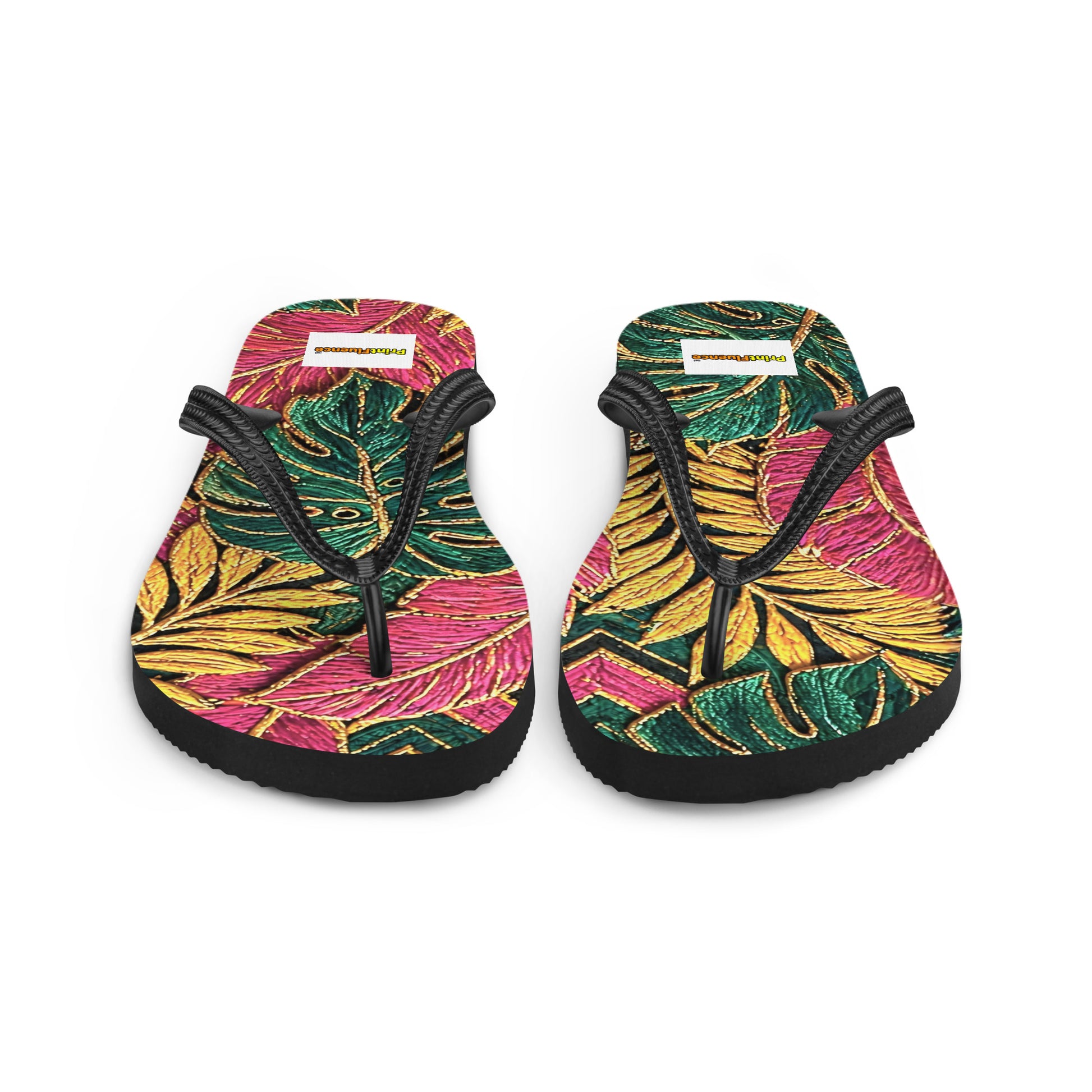 Flip-Flops - Tropical Paradise: Premium Sublimation Flip Flops - Vibrant Exotic Leaf Art by printfluence.net