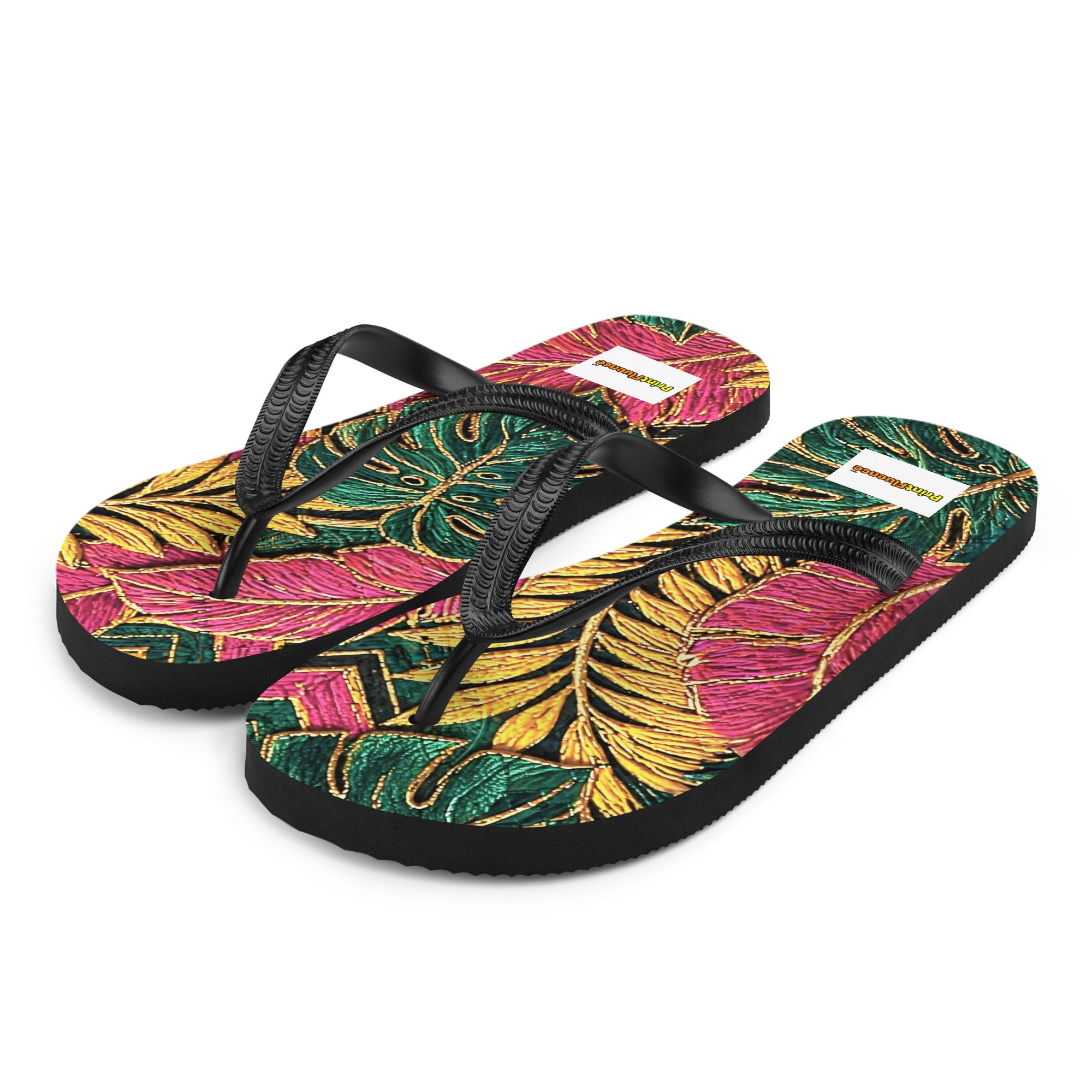 Flip-Flops - Tropical Paradise: Premium Sublimation Flip Flops - Vibrant Exotic Leaf Art by printfluence.net