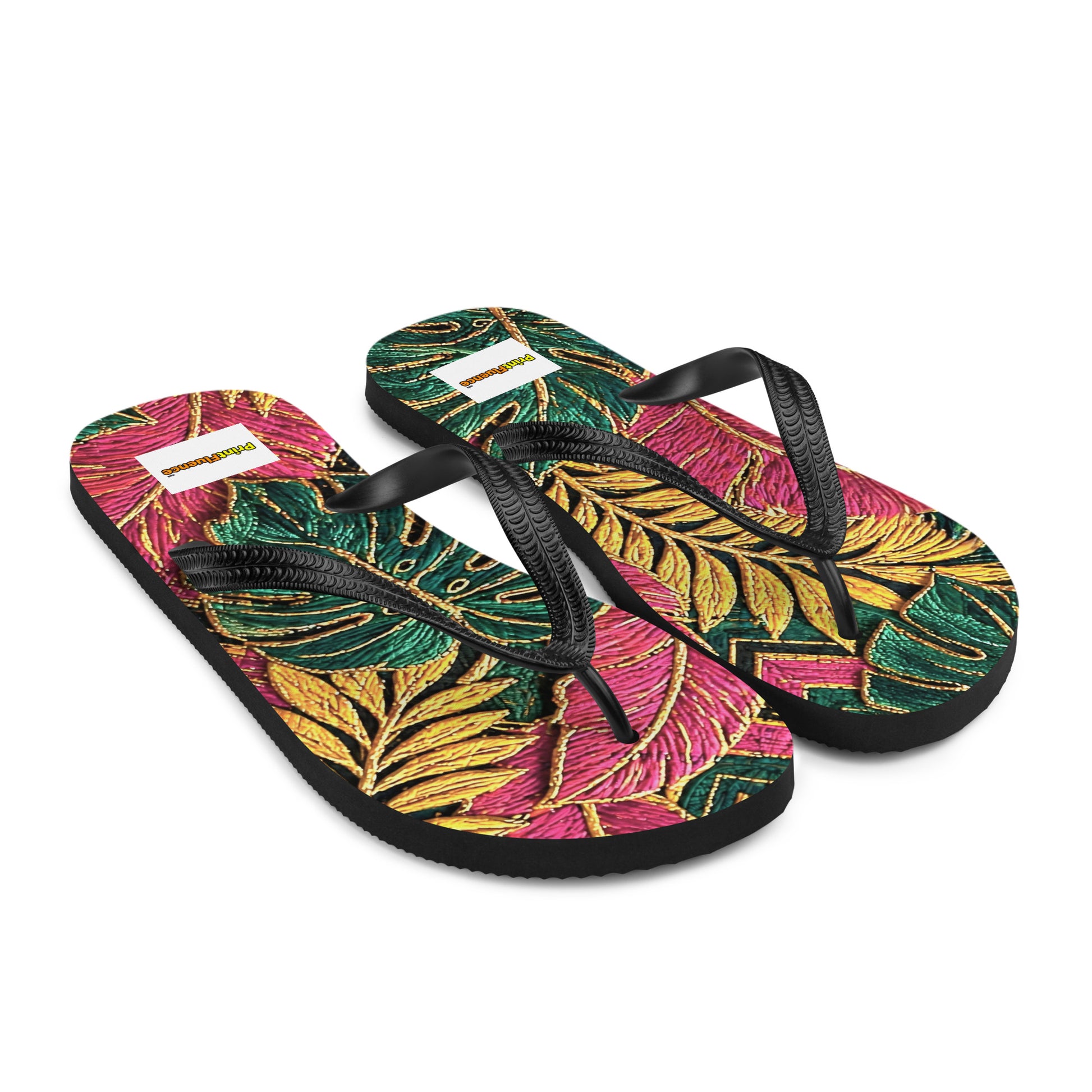 Flip-Flops - Tropical Paradise: Premium Sublimation Flip Flops - Vibrant Exotic Leaf Art by printfluence.net