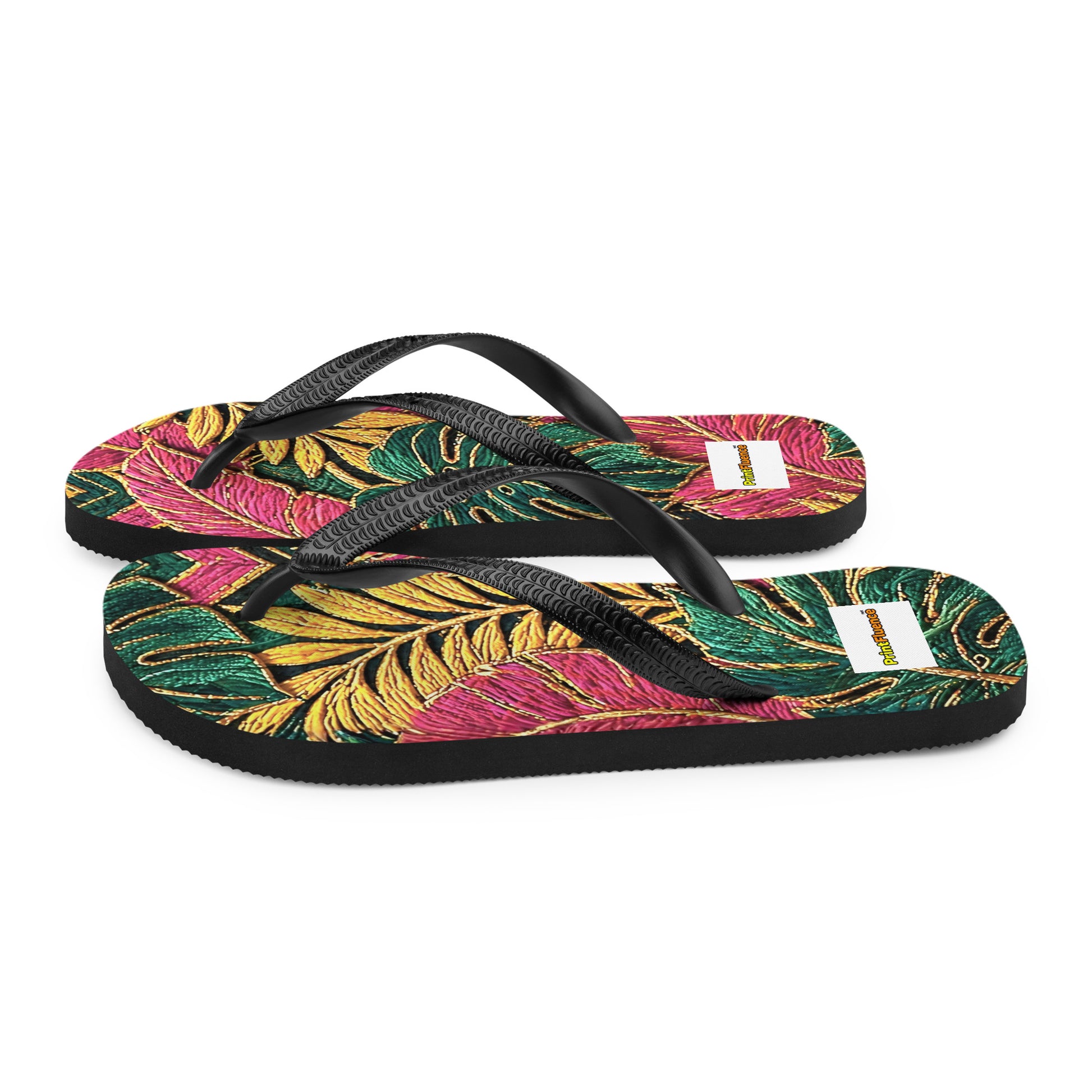 Flip-Flops - Tropical Paradise: Premium Sublimation Flip Flops - Vibrant Exotic Leaf Art by printfluence.net