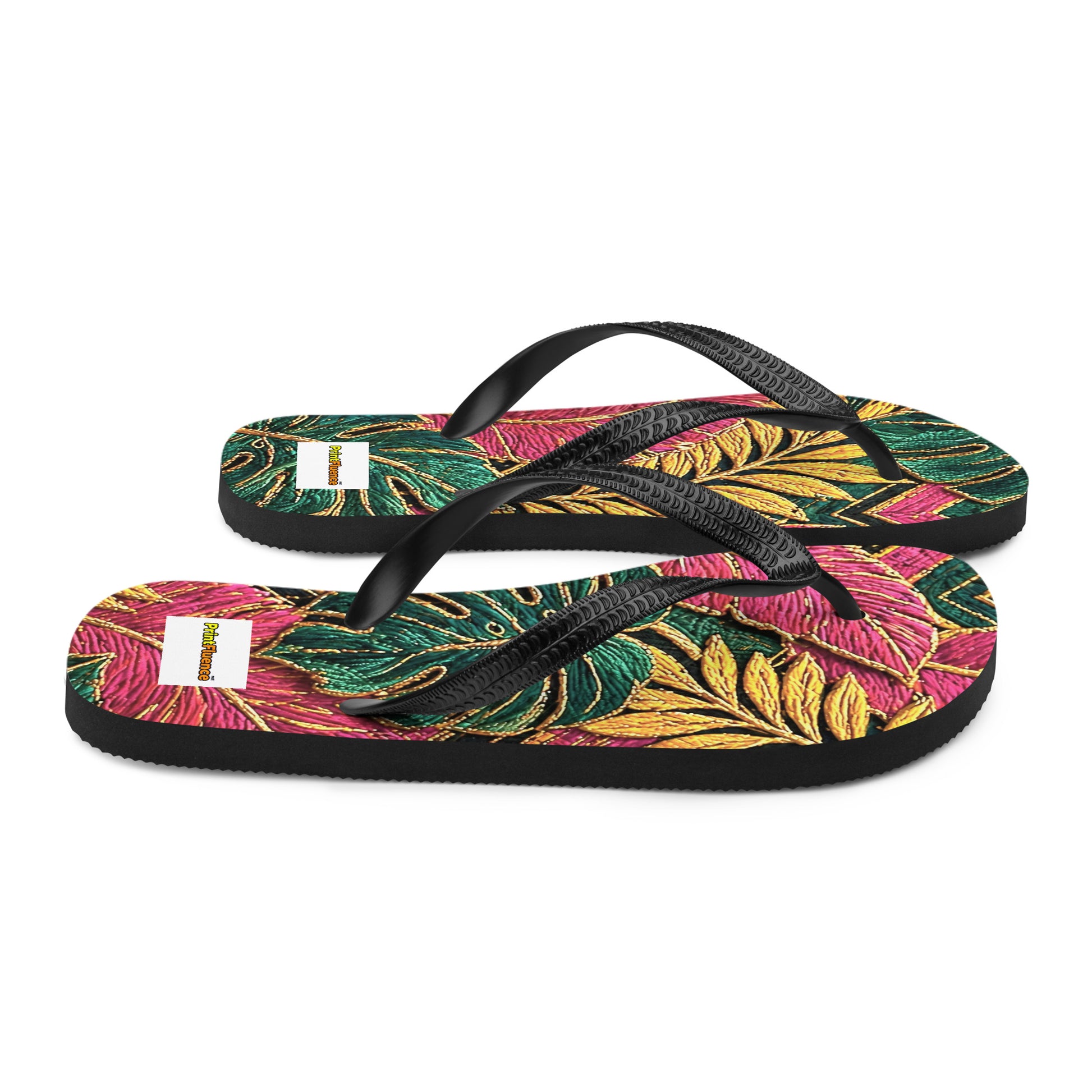 Flip-Flops - Tropical Paradise: Premium Sublimation Flip Flops - Vibrant Exotic Leaf Art by printfluence.net