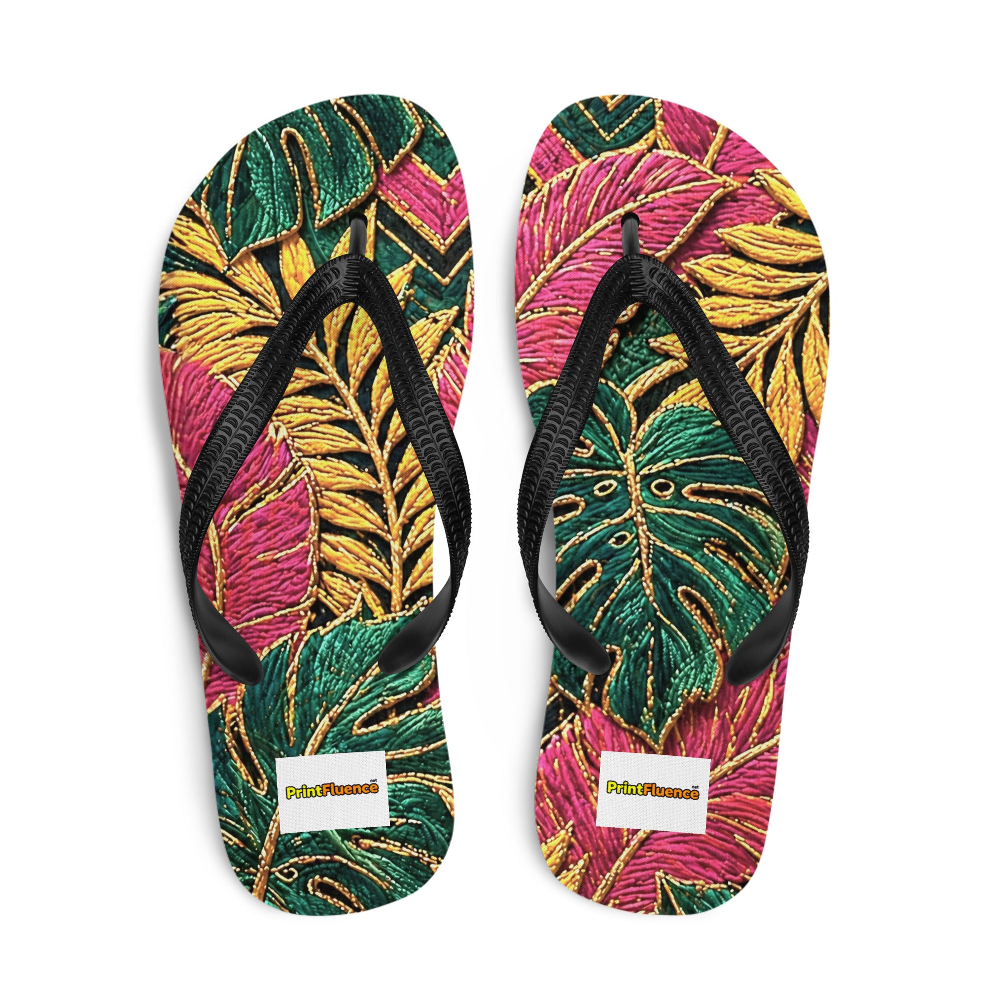 Flip-Flops - Tropical Paradise: Premium Sublimation Flip Flops - Vibrant Exotic Leaf Art by printfluence.net