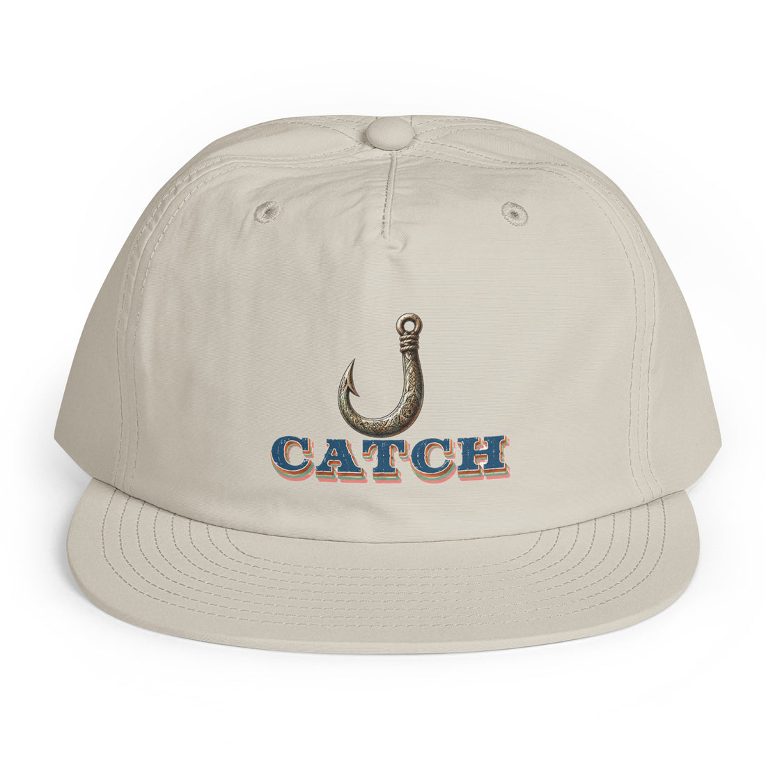 Fishing Lovers Cotton Surf Cap with Retro "Catch" Fish Hook Design by printfluence.net