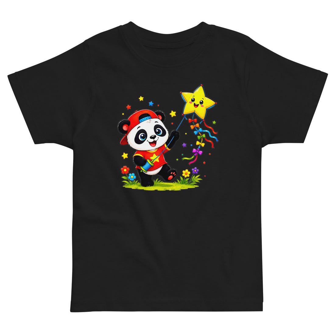 Toddler jersey t-shirt - Cute Panda Kite Flyer Toddler Jersey T-Shirt – Little Star Adventurer Kids Tee by printfluence.net