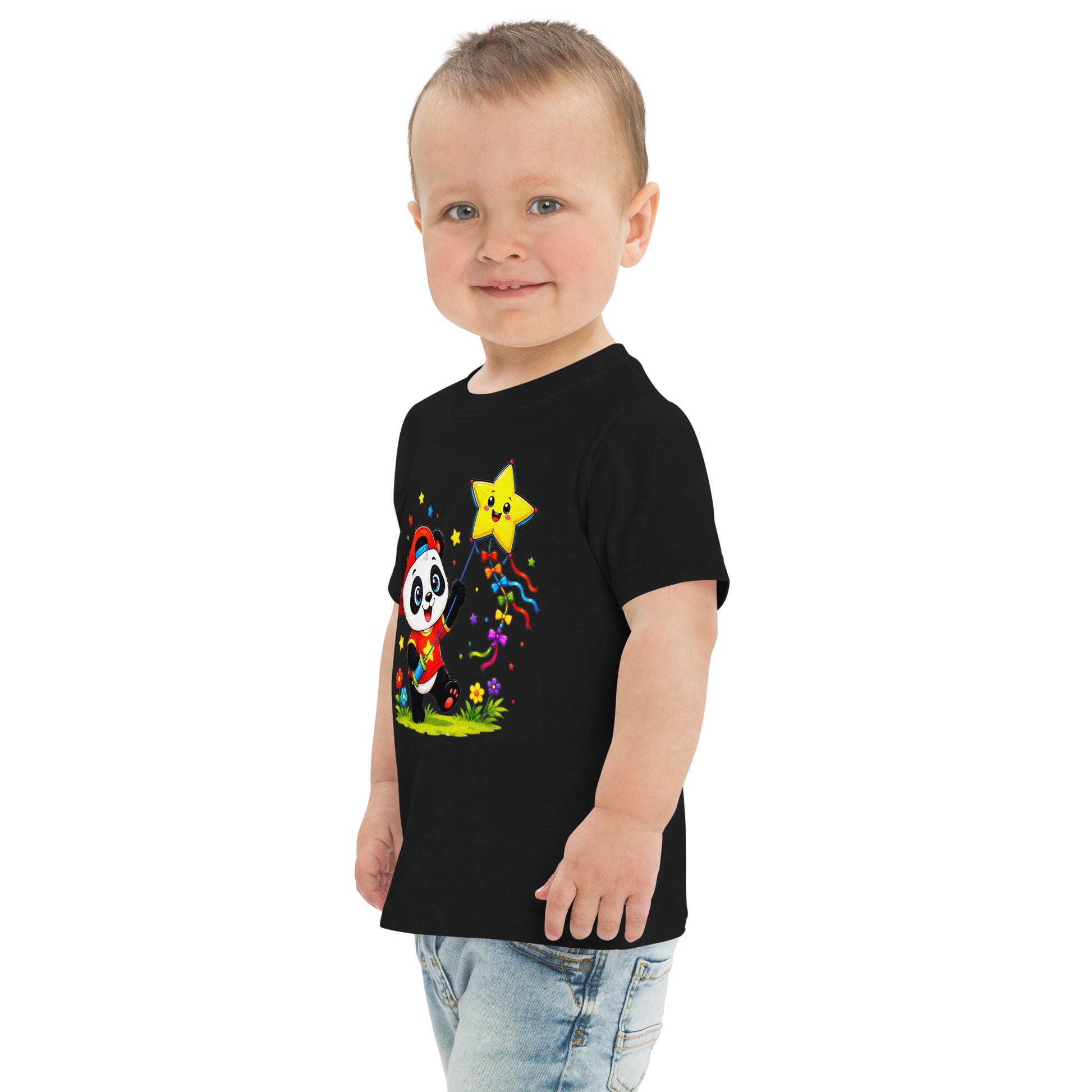 Toddler jersey t-shirt - Cute Panda Kite Flyer Toddler Jersey T-Shirt – Little Star Adventurer Kids Tee by printfluence.net