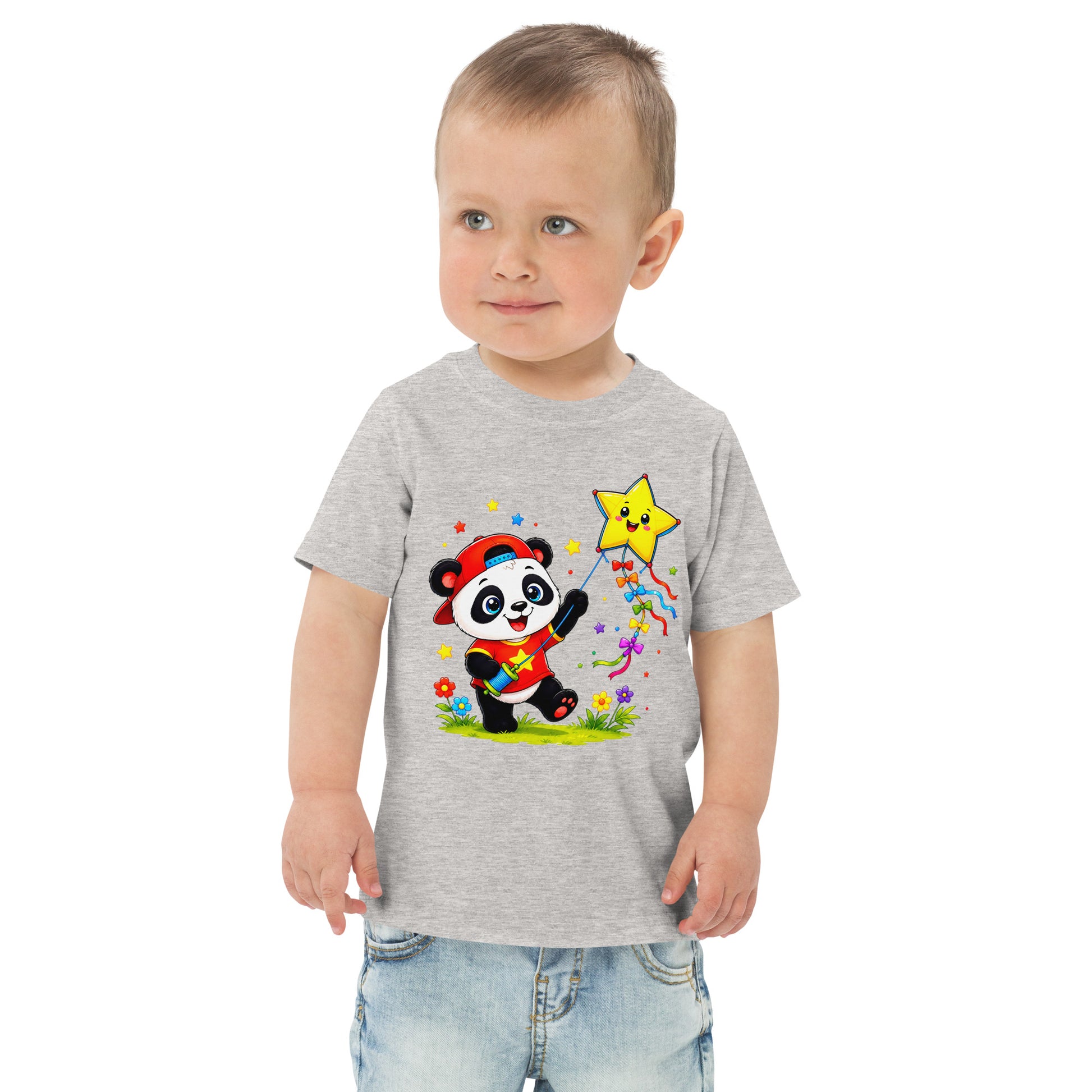 Toddler jersey t-shirt - Cute Panda Kite Flyer Toddler Jersey T-Shirt – Little Star Adventurer Kids Tee by printfluence.net