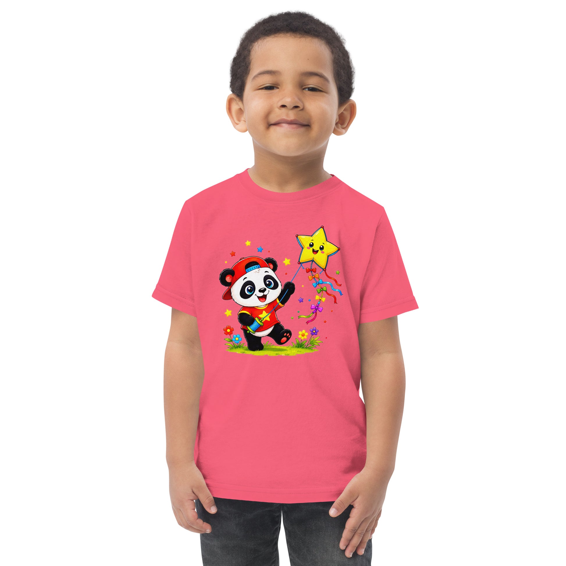 Toddler jersey t-shirt - Cute Panda Kite Flyer Toddler Jersey T-Shirt – Little Star Adventurer Kids Tee by printfluence.net