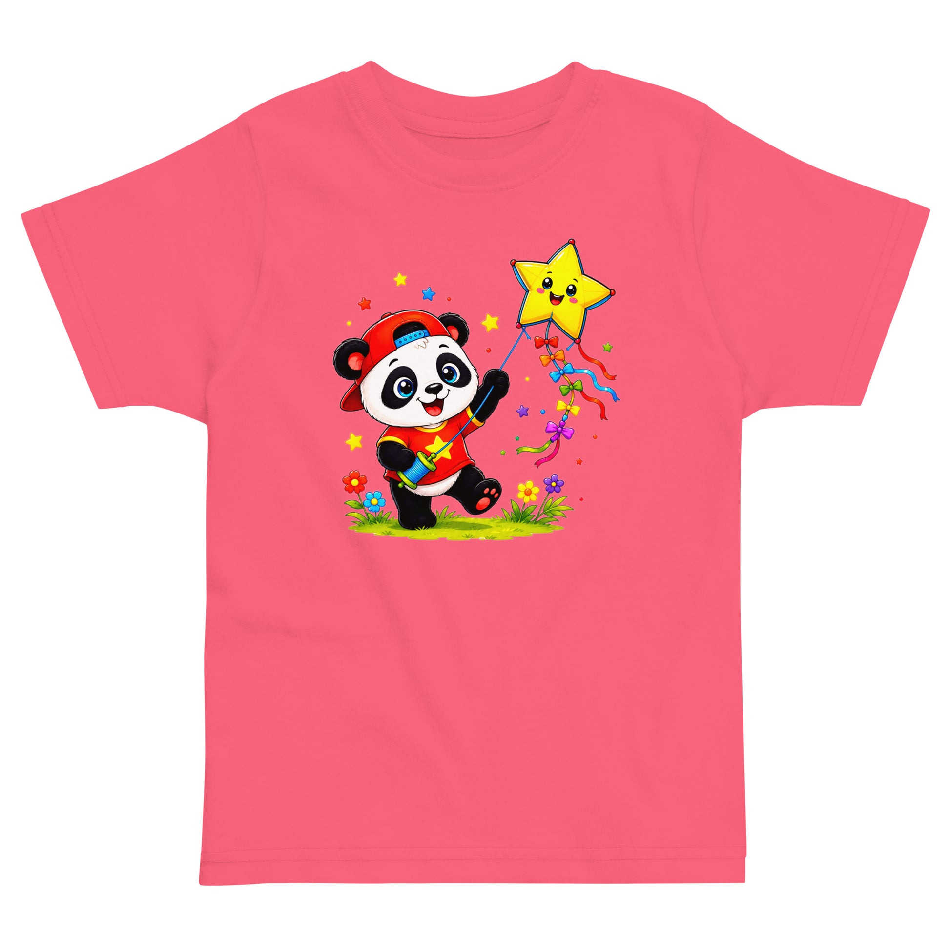Toddler jersey t-shirt - Cute Panda Kite Flyer Toddler Jersey T-Shirt – Little Star Adventurer Kids Tee by printfluence.net