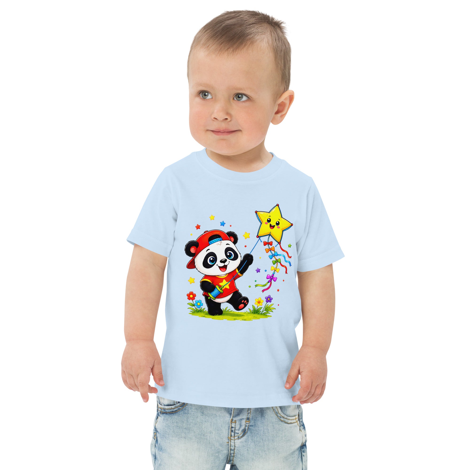 Toddler jersey t-shirt - Cute Panda Kite Flyer Toddler Jersey T-Shirt – Little Star Adventurer Kids Tee by printfluence.net