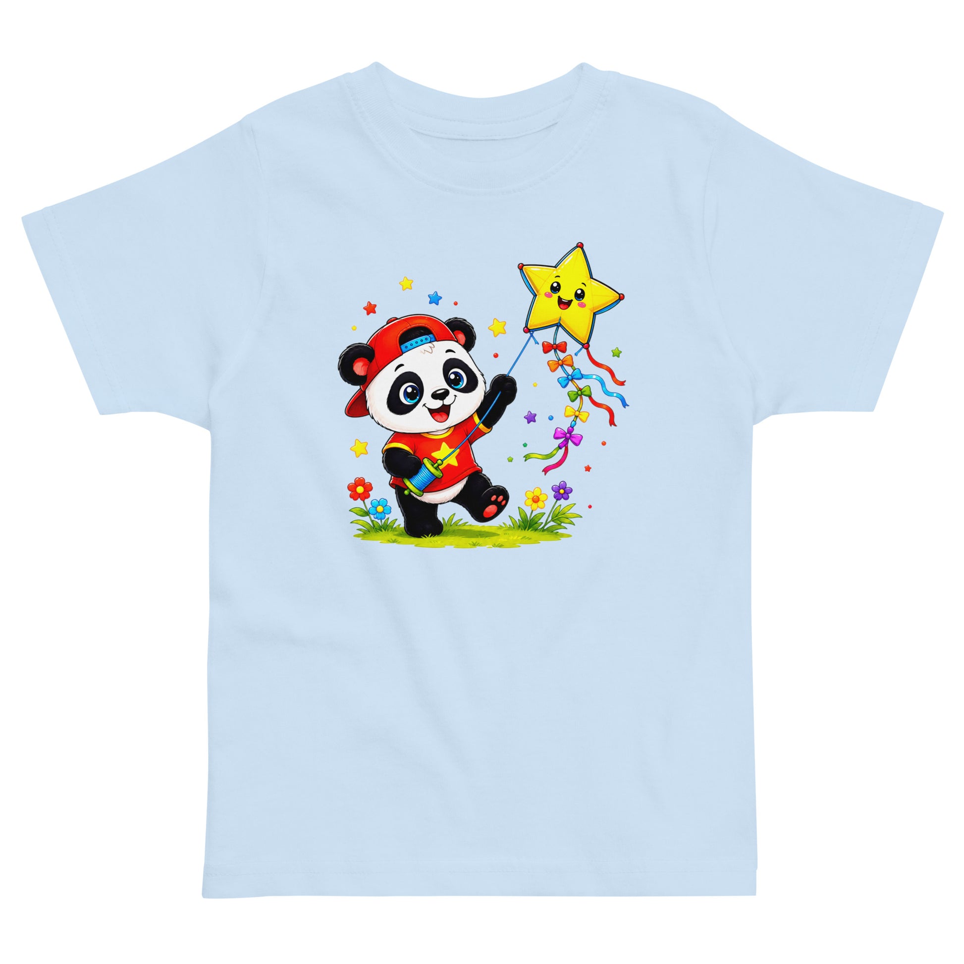Toddler jersey t-shirt - Cute Panda Kite Flyer Toddler Jersey T-Shirt – Little Star Adventurer Kids Tee by printfluence.net