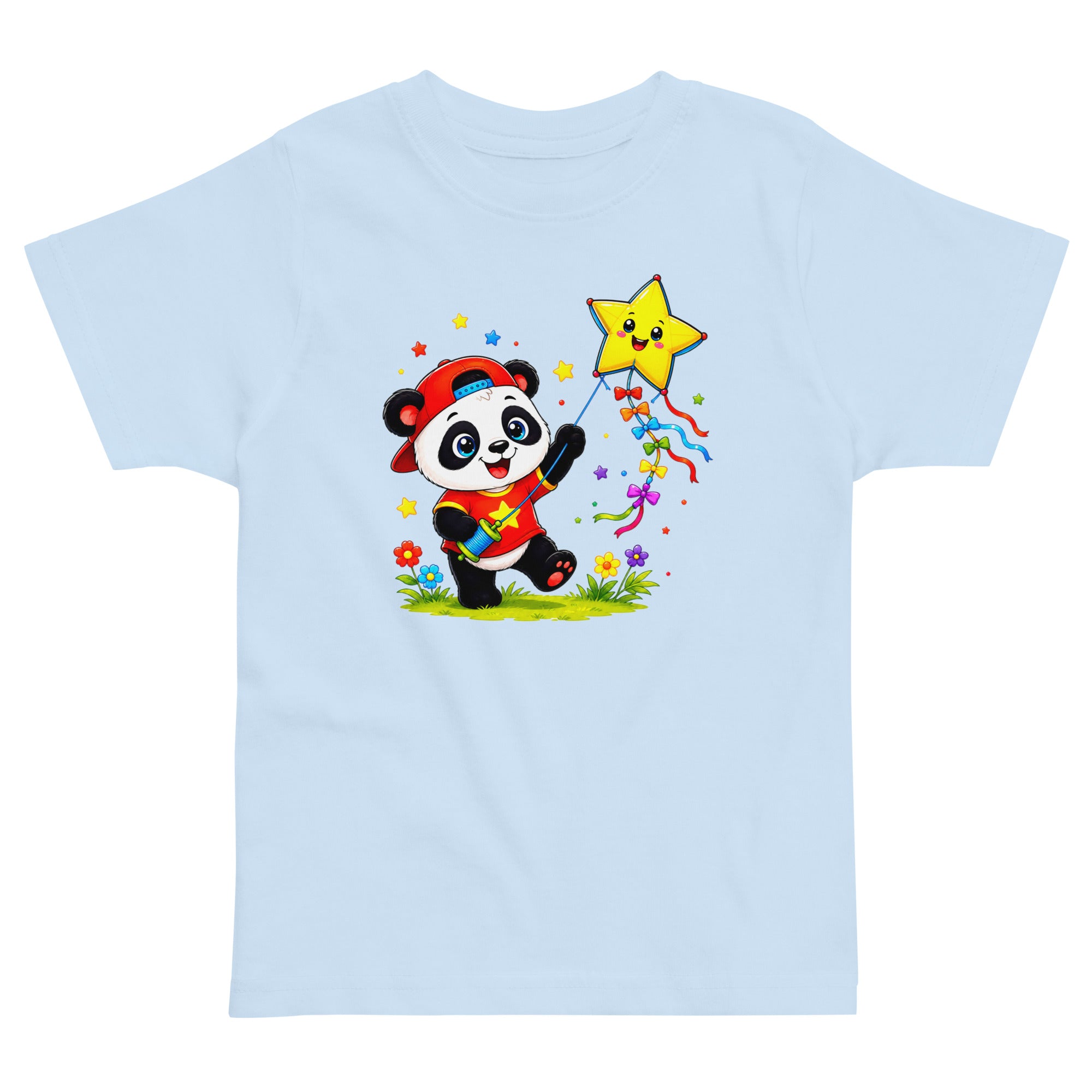Toddler jersey t-shirt - Cute Panda Kite Flyer Toddler Jersey T-Shirt – Little Star Adventurer Kids Tee by printfluence.net