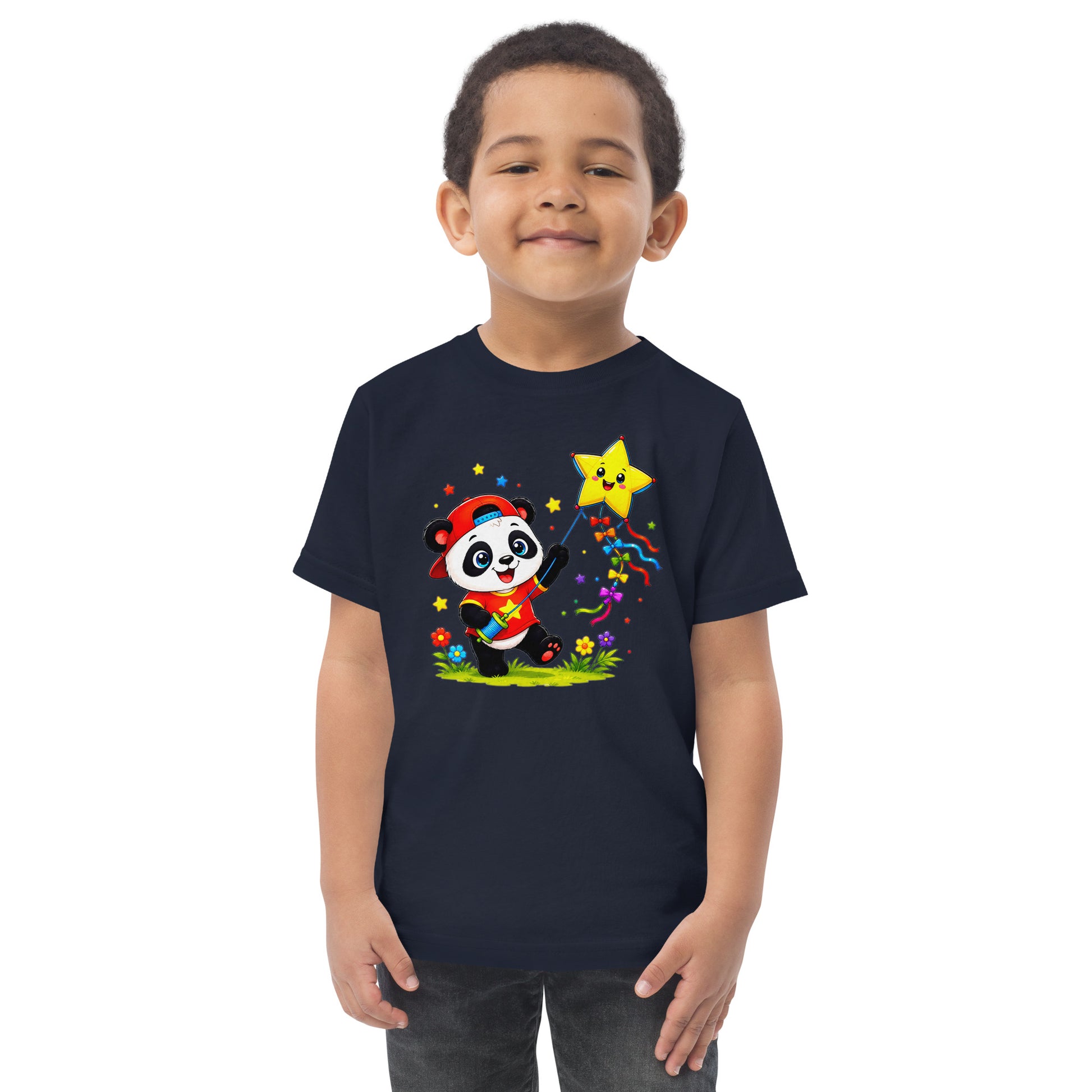 Toddler jersey t-shirt - Cute Panda Kite Flyer Toddler Jersey T-Shirt – Little Star Adventurer Kids Tee by printfluence.net