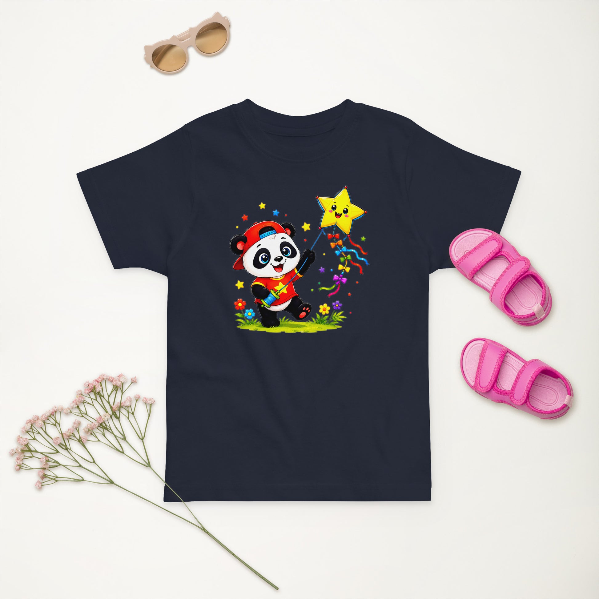 Toddler jersey t-shirt - Cute Panda Kite Flyer Toddler Jersey T-Shirt – Little Star Adventurer Kids Tee by printfluence.net