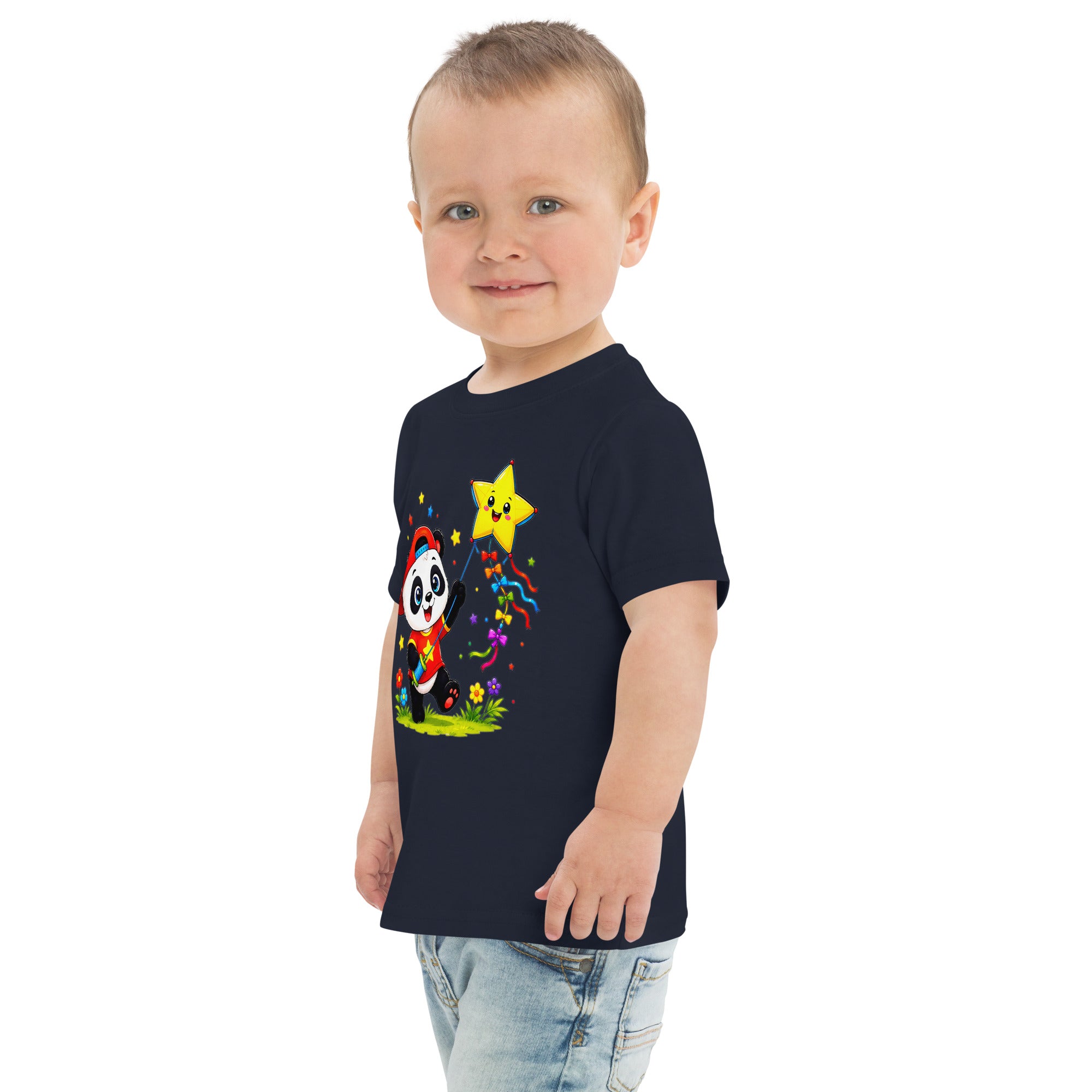 Toddler jersey t-shirt - Cute Panda Kite Flyer Toddler Jersey T-Shirt – Little Star Adventurer Kids Tee by printfluence.net