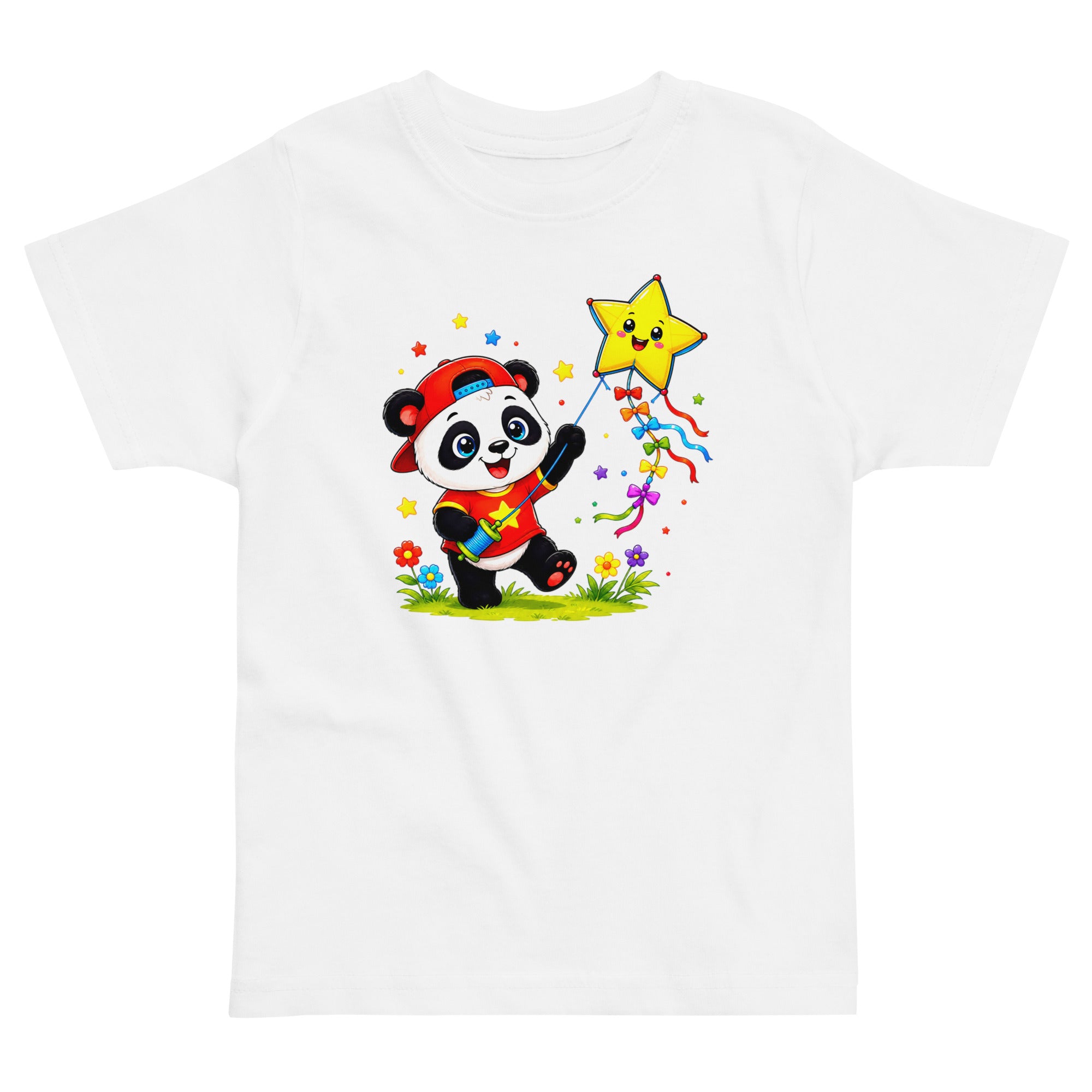 Toddler jersey t-shirt - Cute Panda Kite Flyer Toddler Jersey T-Shirt – Little Star Adventurer Kids Tee by printfluence.net