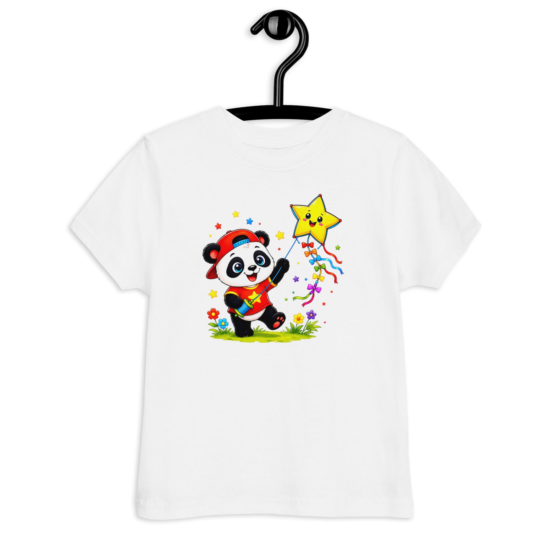 Toddler jersey t-shirt - Cute Panda Kite Flyer Toddler Jersey T-Shirt – Little Star Adventurer Kids Tee by printfluence.net