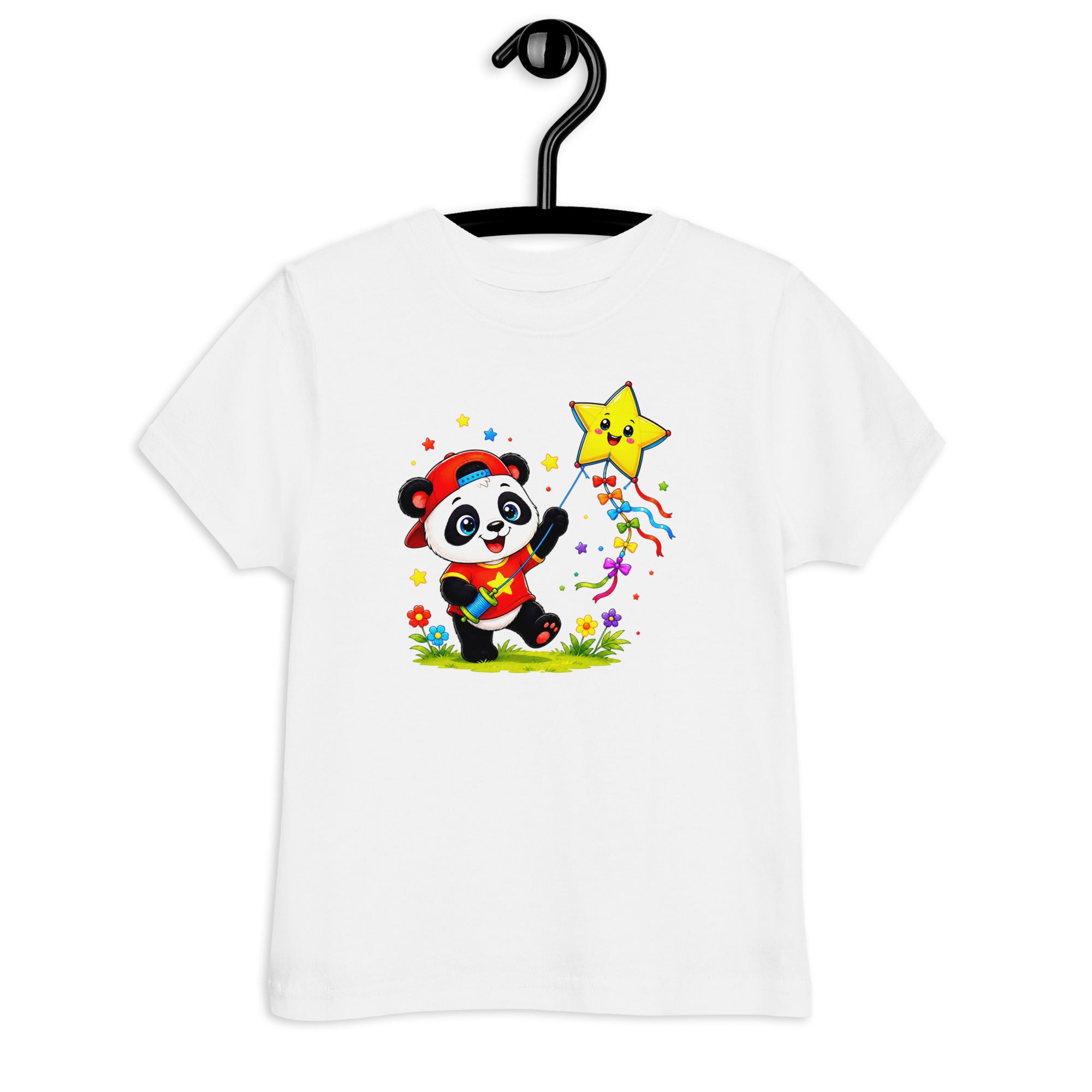Toddler jersey t-shirt - Cute Panda Kite Flyer Toddler Jersey T-Shirt – Little Star Adventurer Kids Tee by printfluence.net