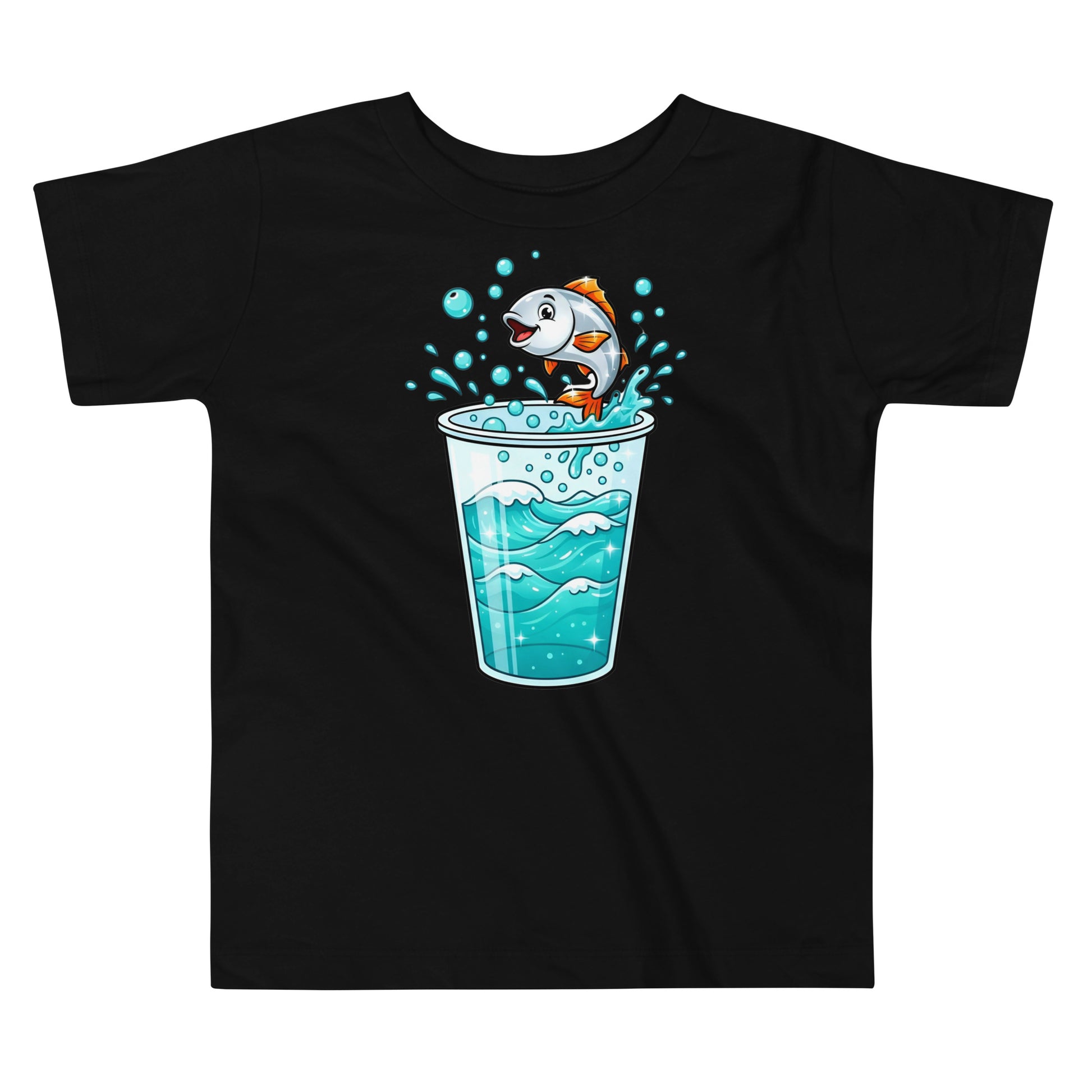 Toddler Short Sleeve Tee - Fish Jump Water Cup Toddler Tee – Cute Magical Splash Short Sleeve Shirt by printfluence.net