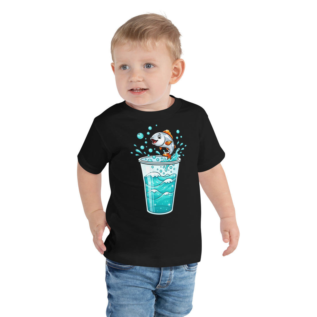 Toddler Short Sleeve Tee - Fish Jump Water Cup Toddler Tee – Cute Magical Splash Short Sleeve Shirt by printfluence.net