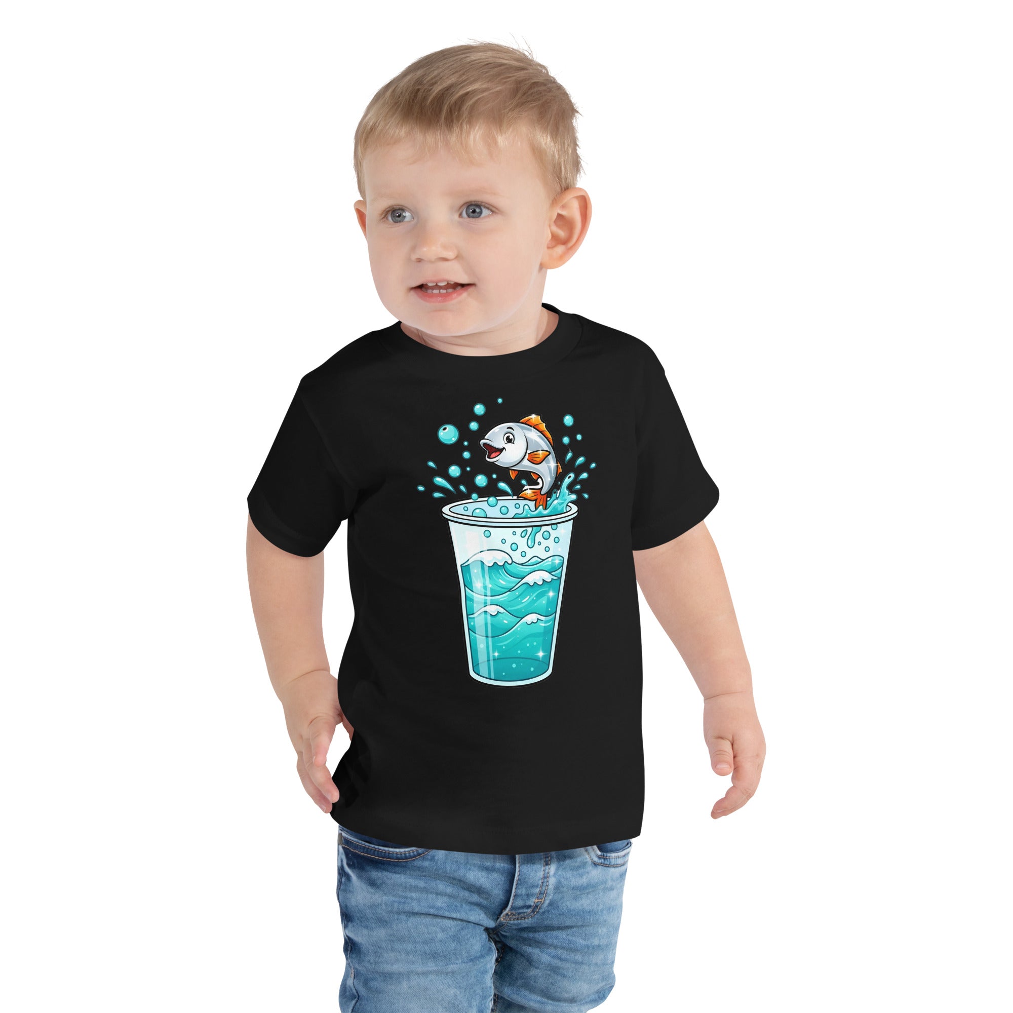 Toddler Short Sleeve Tee - Fish Jump Water Cup Toddler Tee – Cute Magical Splash Short Sleeve Shirt by printfluence.net