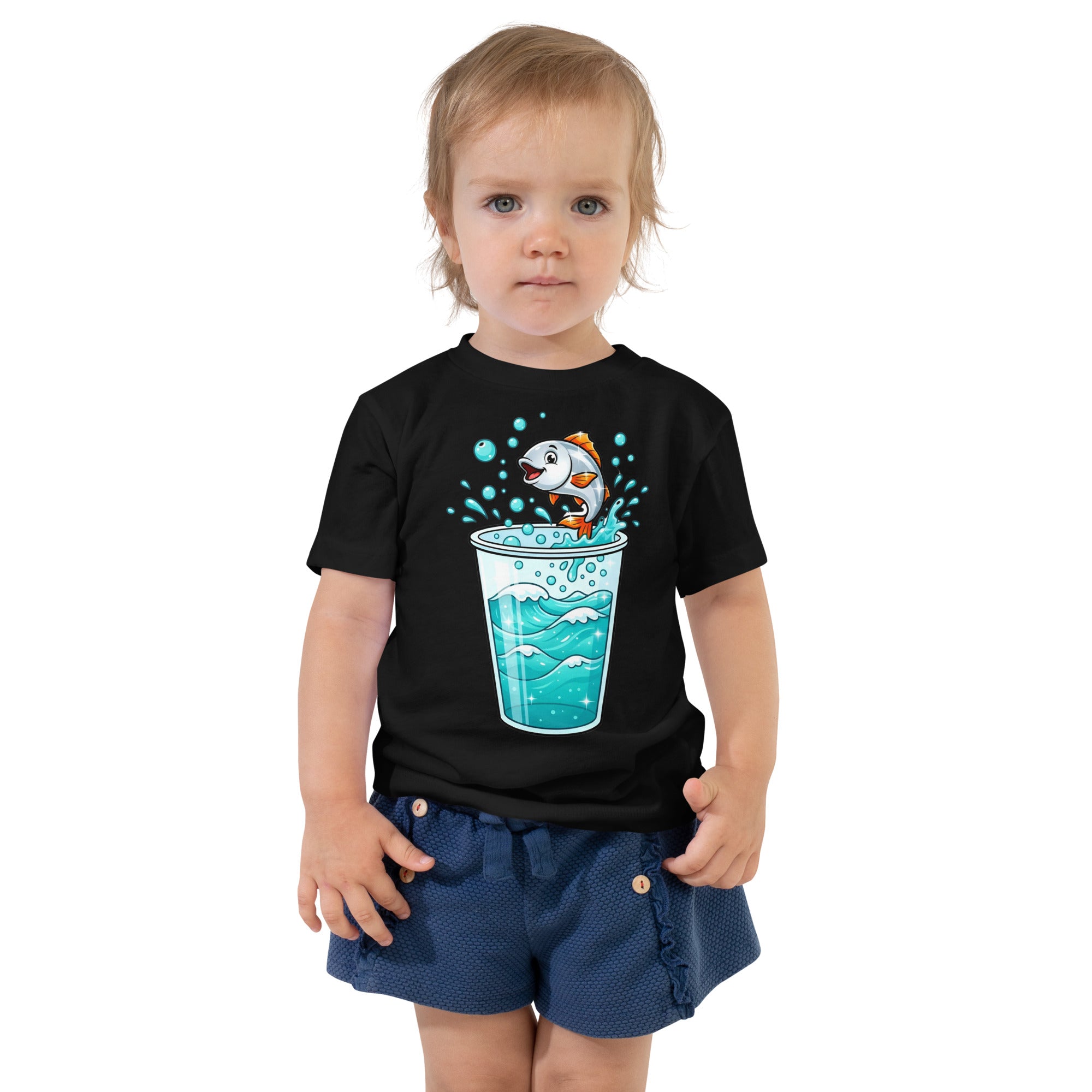 Toddler Short Sleeve Tee - Fish Jump Water Cup Toddler Tee – Cute Magical Splash Short Sleeve Shirt by printfluence.net