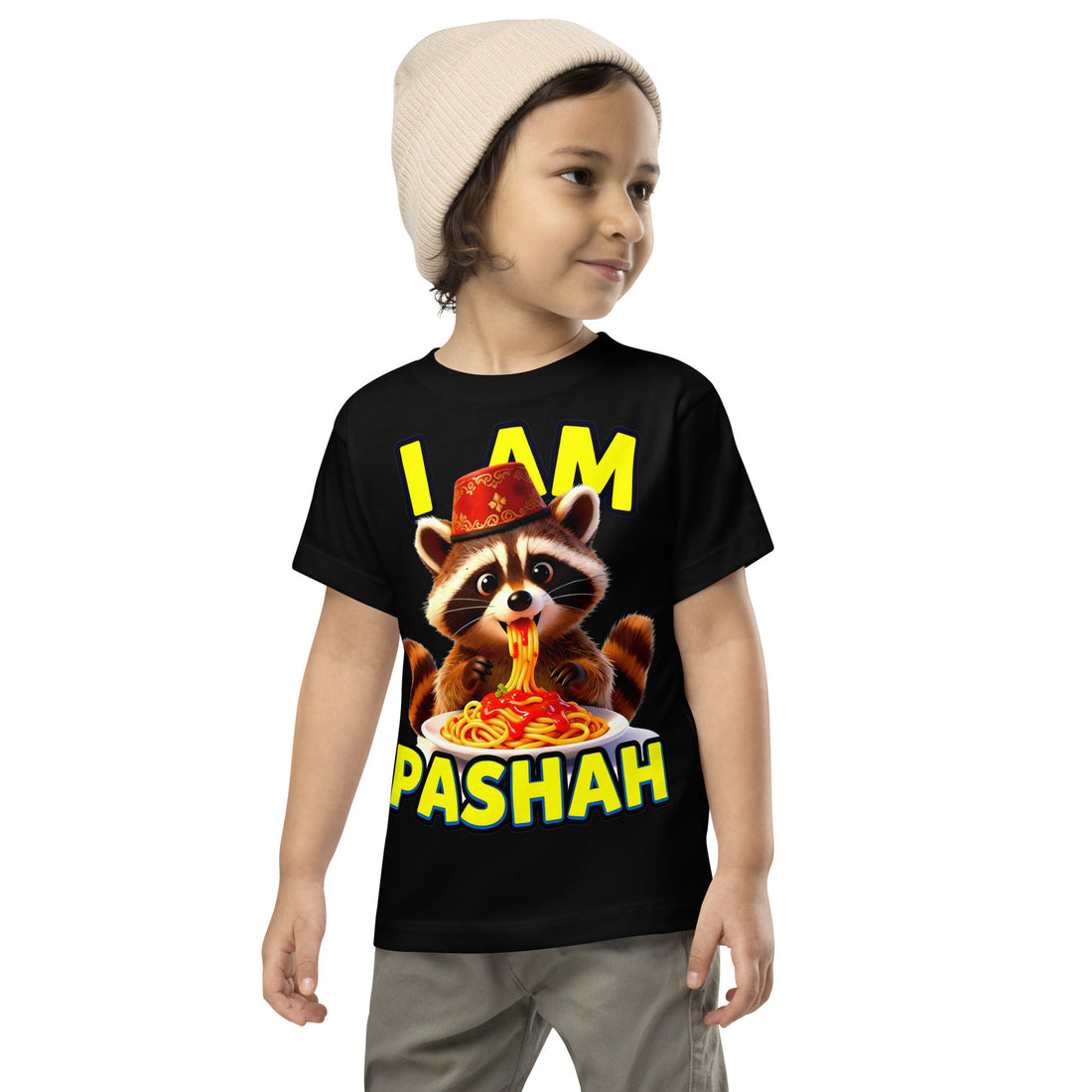 Toddler Short Sleeve Tee - I Am Pashah Raccoon Toddler Tee – Funny Spaghetti Fez Raccoon Short Sleeve by printfluence.net