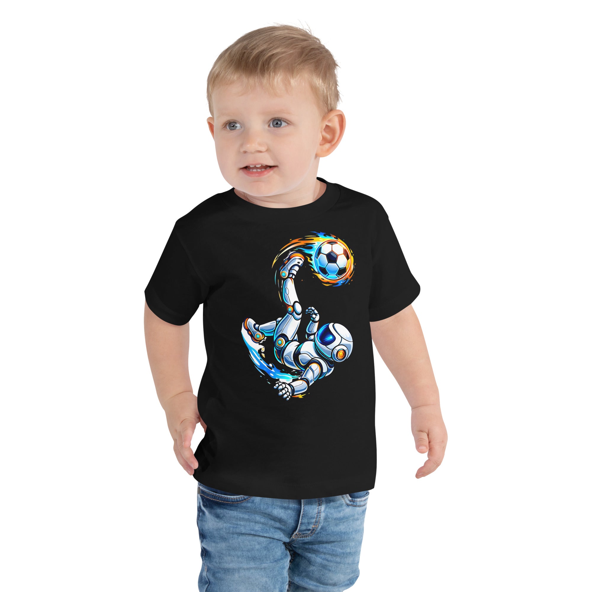 Toddler Short Sleeve Tee - Astro Soccer Tee – Toddler Robot Fire Ball Short Sleeve Shirt by printfluence.net