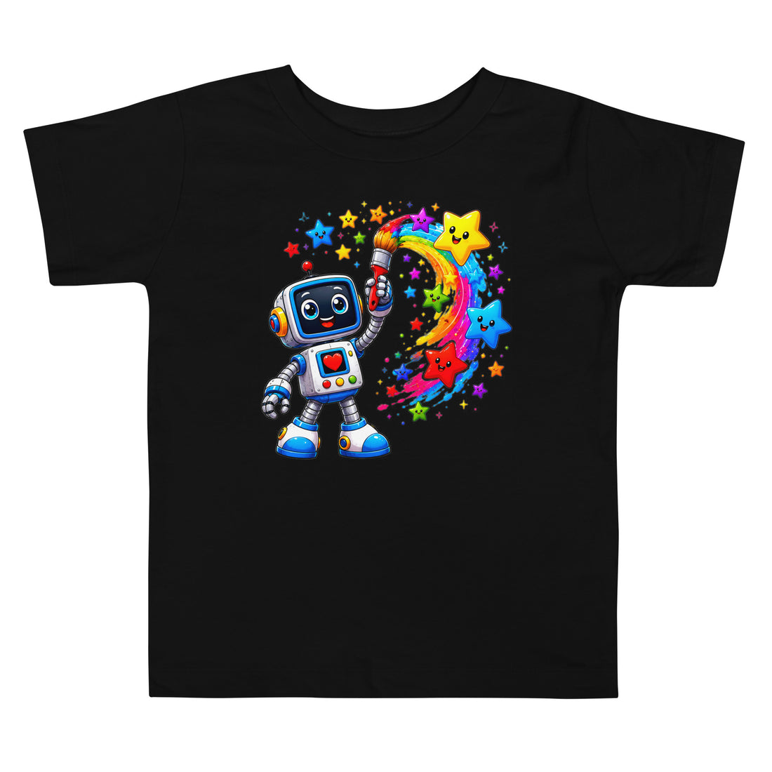 Toddler Short Sleeve Tee - Cute Artist Robot Rainbow Stars Toddler Tee – Colorful Little Creator Kids T-Shirt by printfluence.net