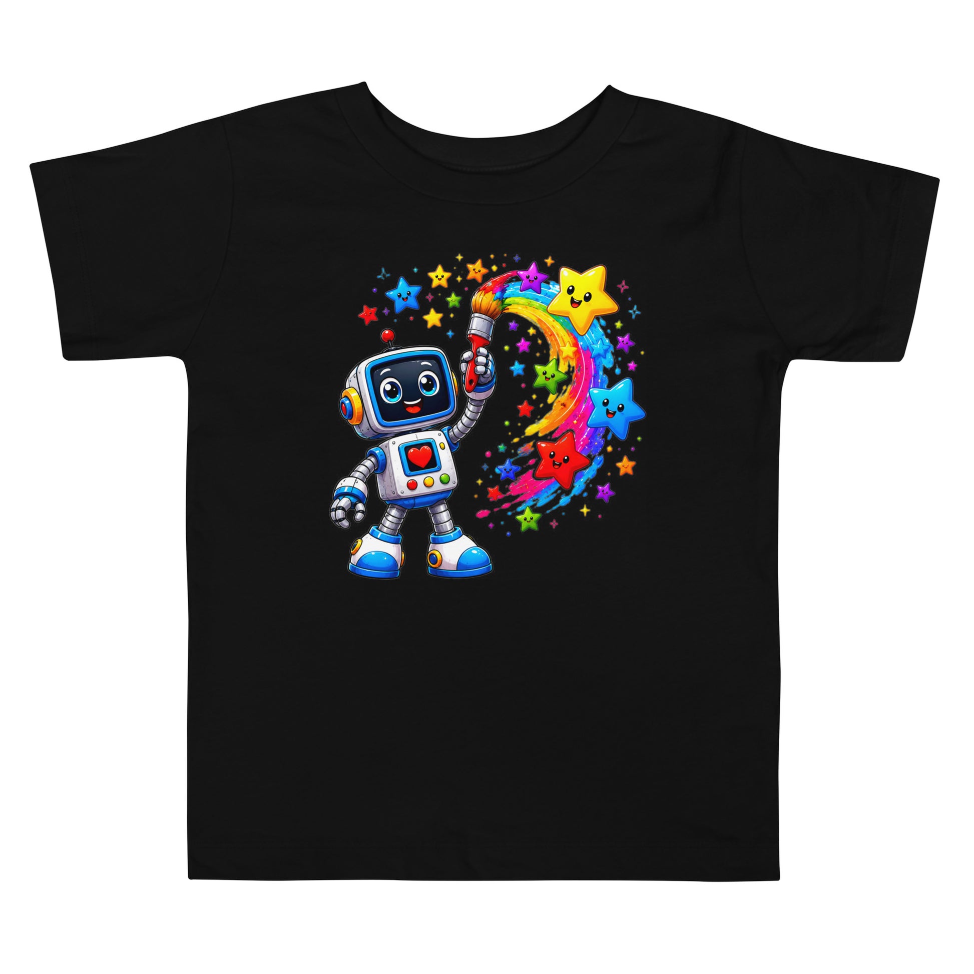 Toddler Short Sleeve Tee - Cute Artist Robot Rainbow Stars Toddler Tee – Colorful Little Creator Kids T-Shirt by printfluence.net