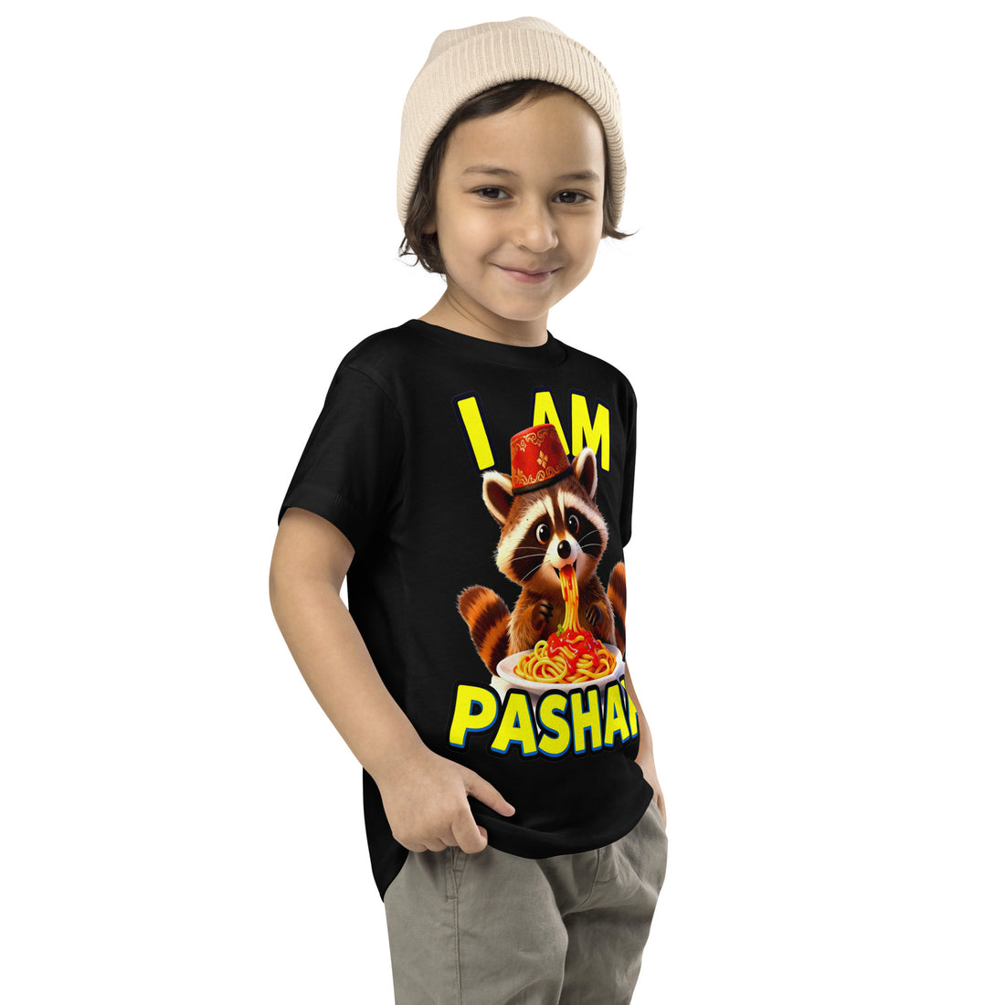 Toddler Short Sleeve Tee - I Am Pashah Raccoon Toddler Tee – Funny Spaghetti Fez Raccoon Short Sleeve by printfluence.net