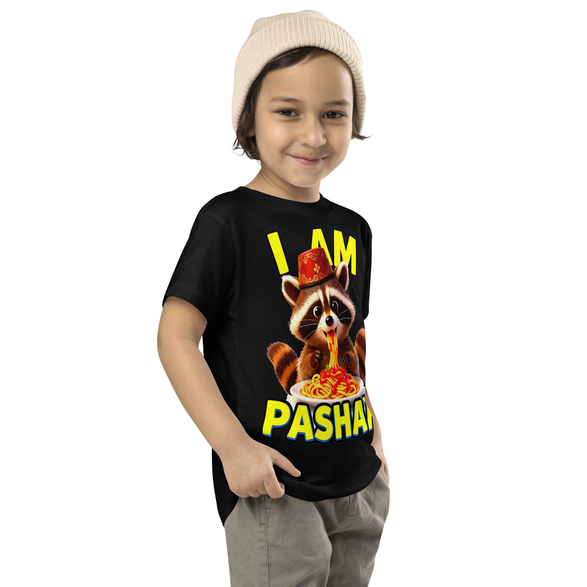 Toddler Short Sleeve Tee - I Am Pashah Raccoon Toddler Tee – Funny Spaghetti Fez Raccoon Short Sleeve by printfluence.net