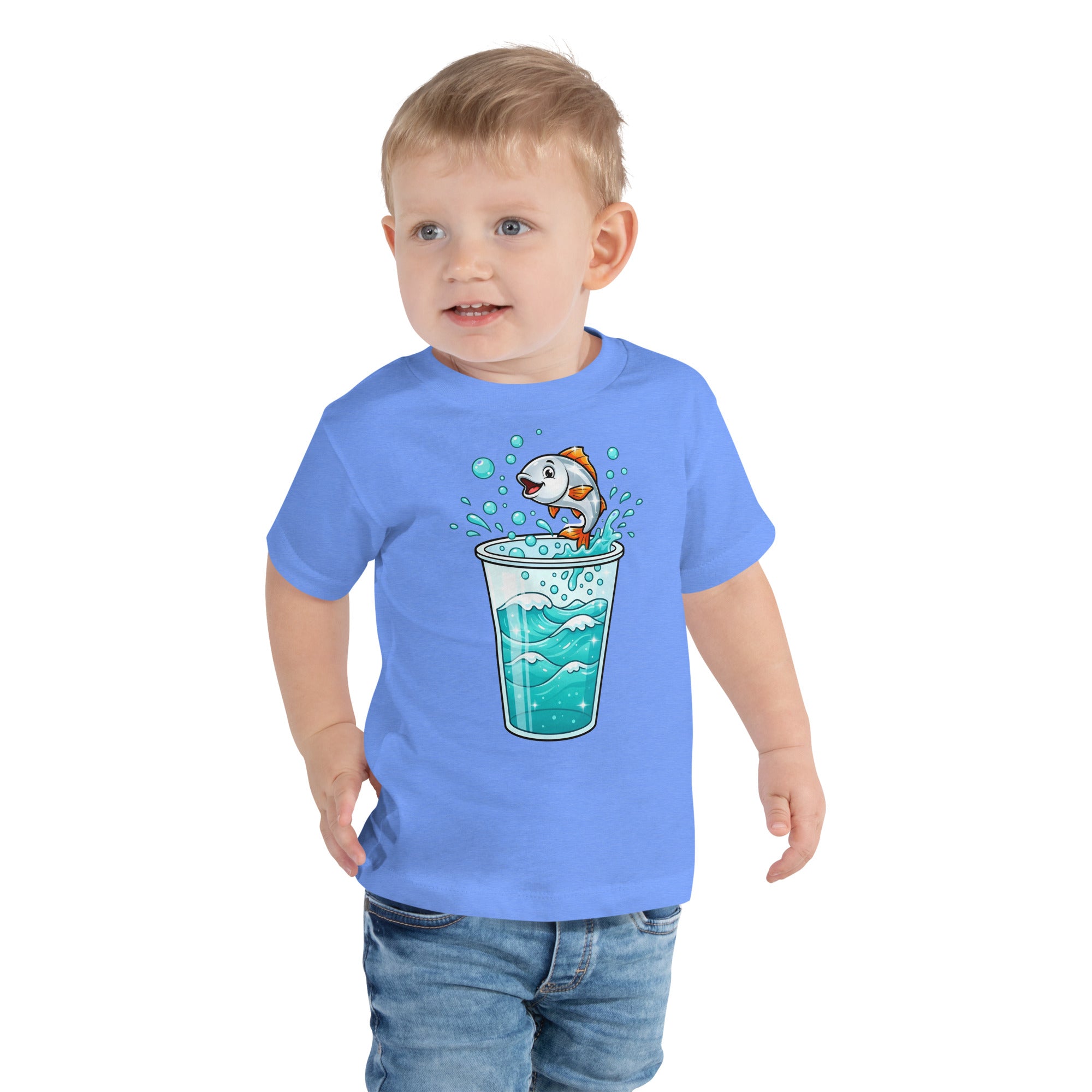 Toddler Short Sleeve Tee - Fish Jump Water Cup Toddler Tee – Cute Magical Splash Short Sleeve Shirt by printfluence.net