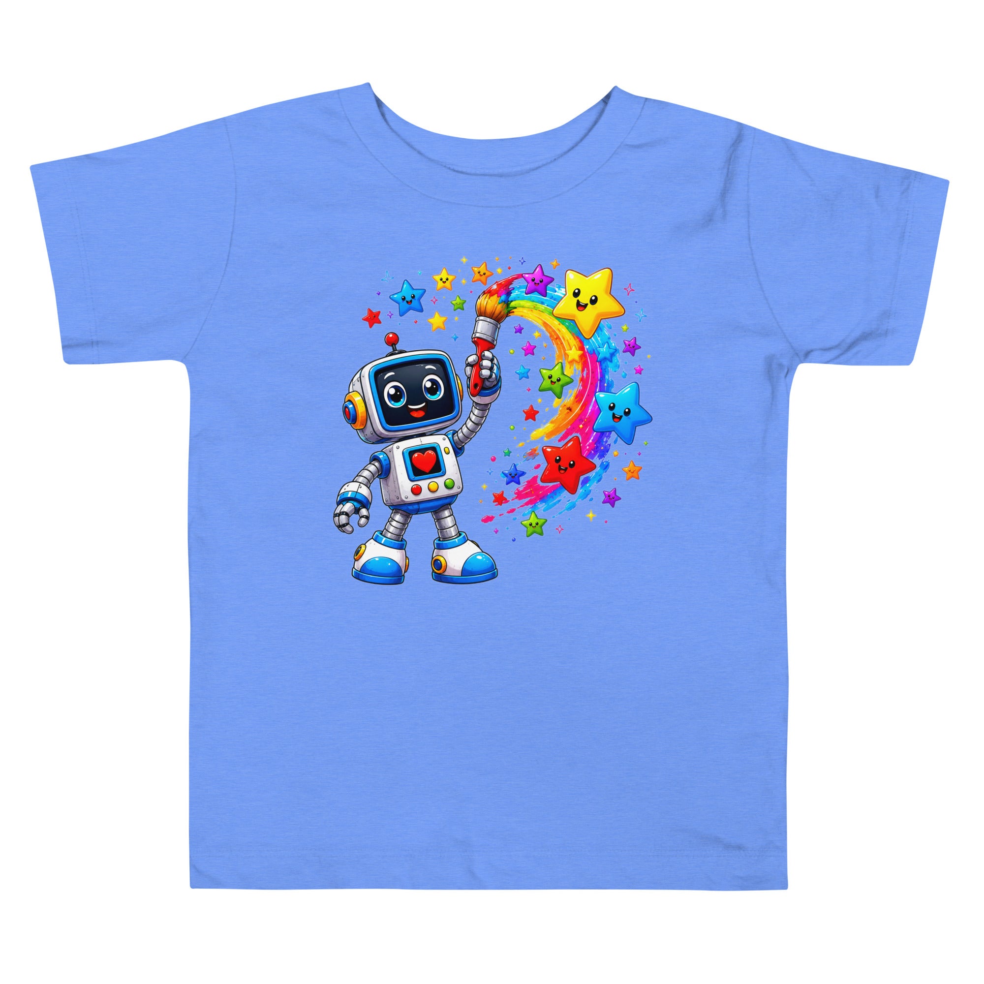 Toddler Short Sleeve Tee - Cute Artist Robot Rainbow Stars Toddler Tee – Colorful Little Creator Kids T-Shirt by printfluence.net