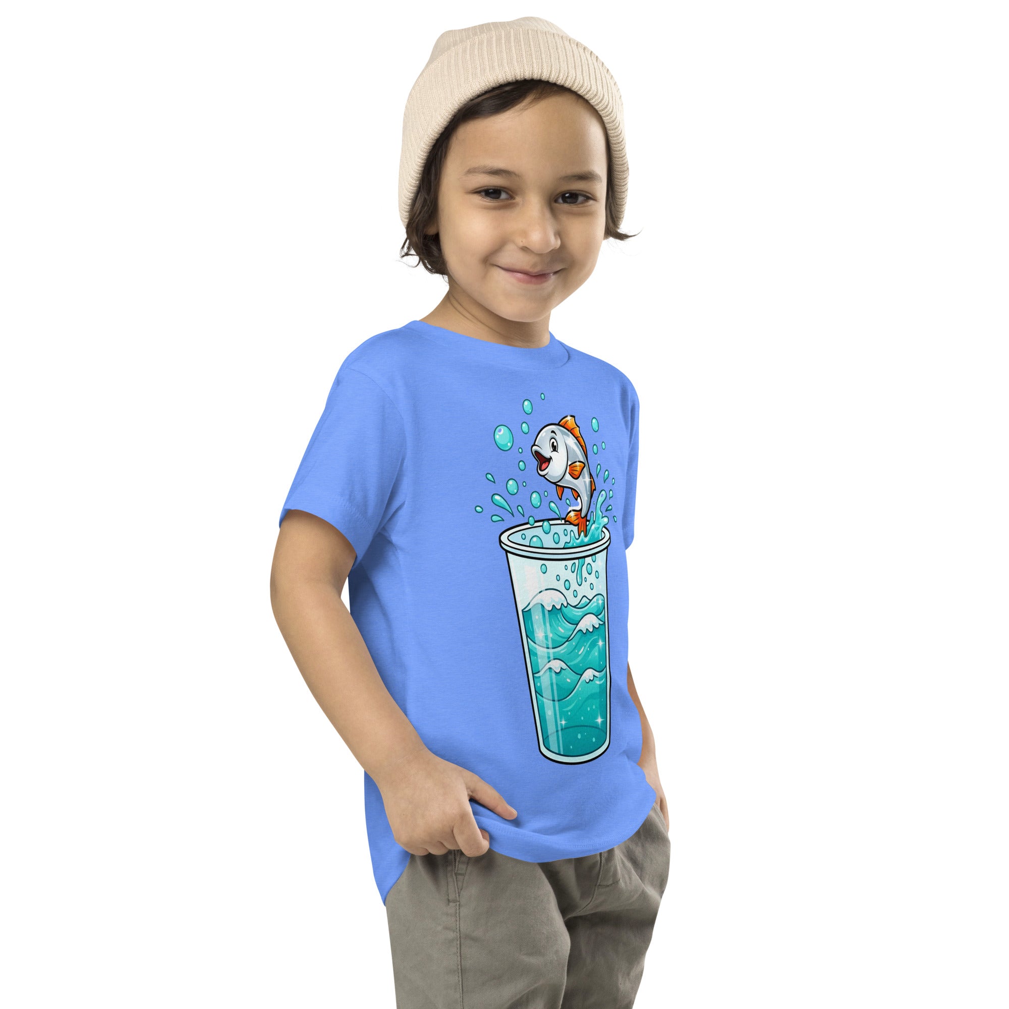 Toddler Short Sleeve Tee - Fish Jump Water Cup Toddler Tee – Cute Magical Splash Short Sleeve Shirt by printfluence.net