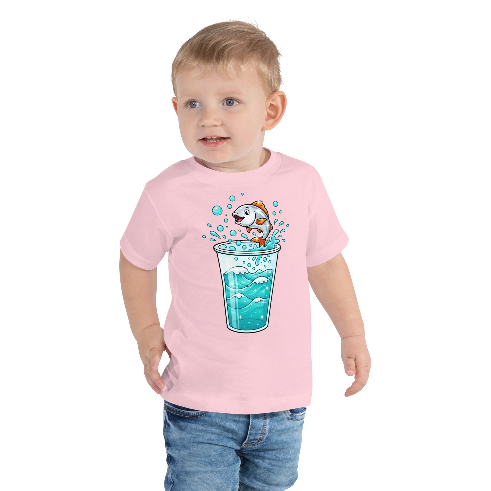 Toddler Short Sleeve Tee - Fish Jump Water Cup Toddler Tee – Cute Magical Splash Short Sleeve Shirt by printfluence.net