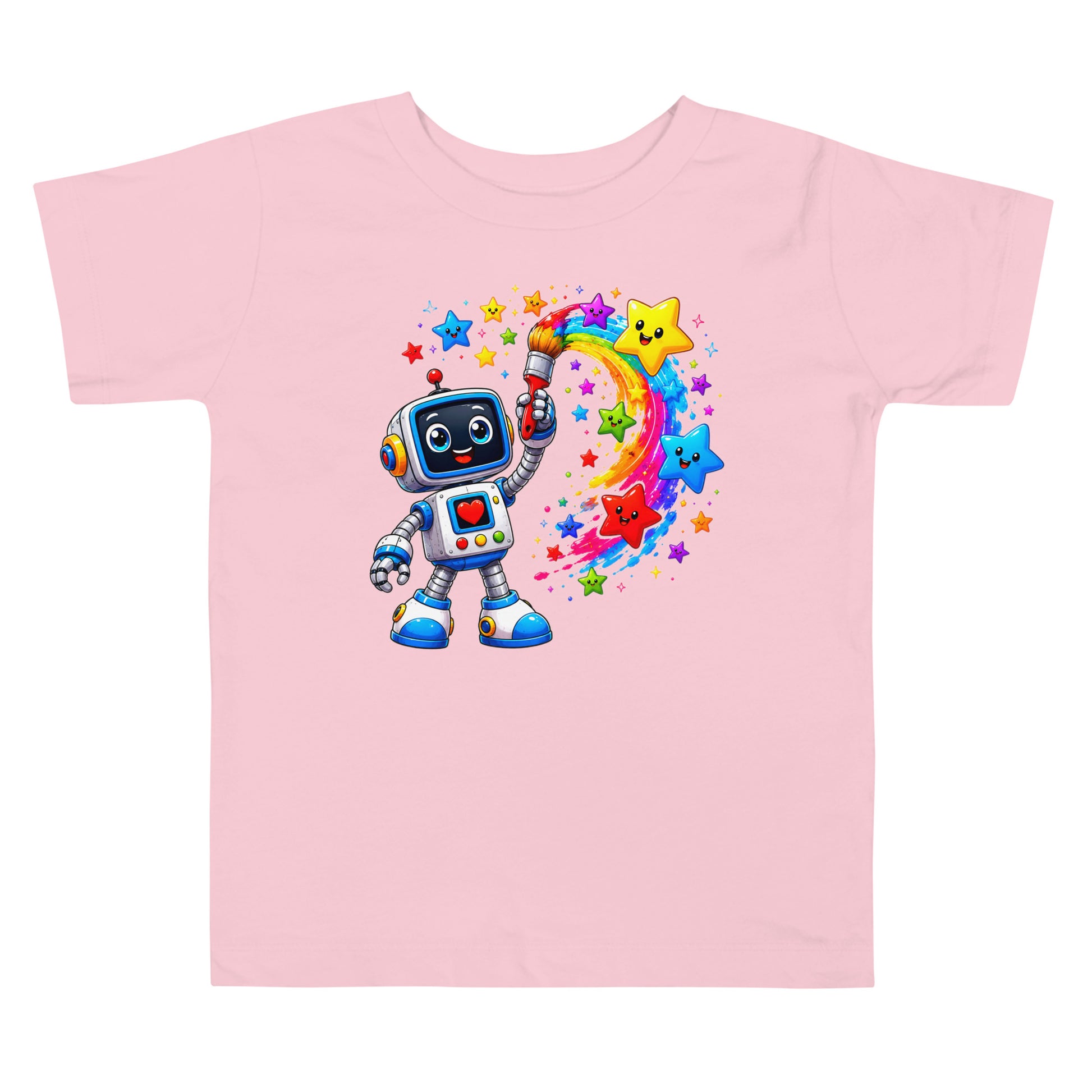 Toddler Short Sleeve Tee - Cute Artist Robot Rainbow Stars Toddler Tee – Colorful Little Creator Kids T-Shirt by printfluence.net