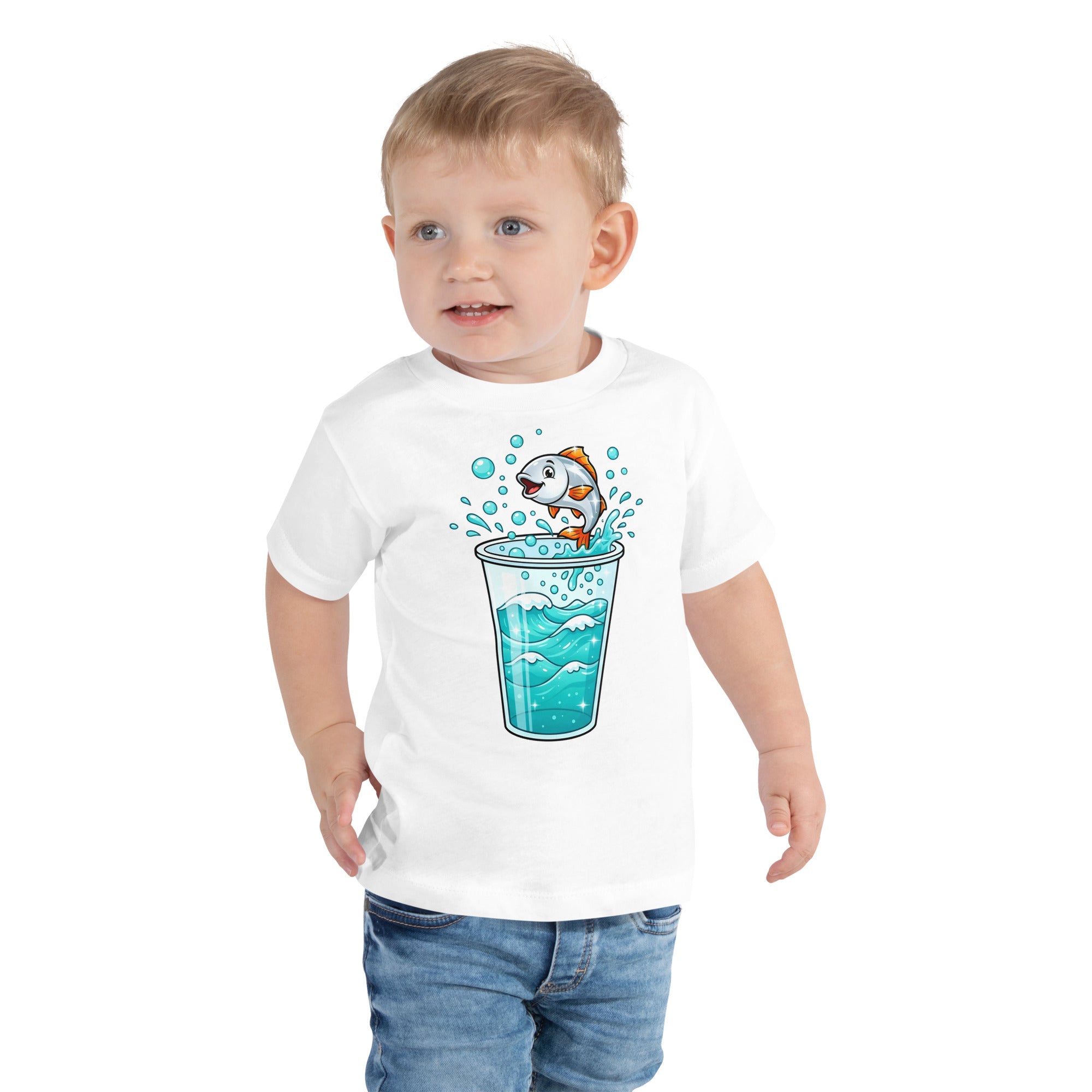 Toddler Short Sleeve Tee - Fish Jump Water Cup Toddler Tee – Cute Magical Splash Short Sleeve Shirt by printfluence.net
