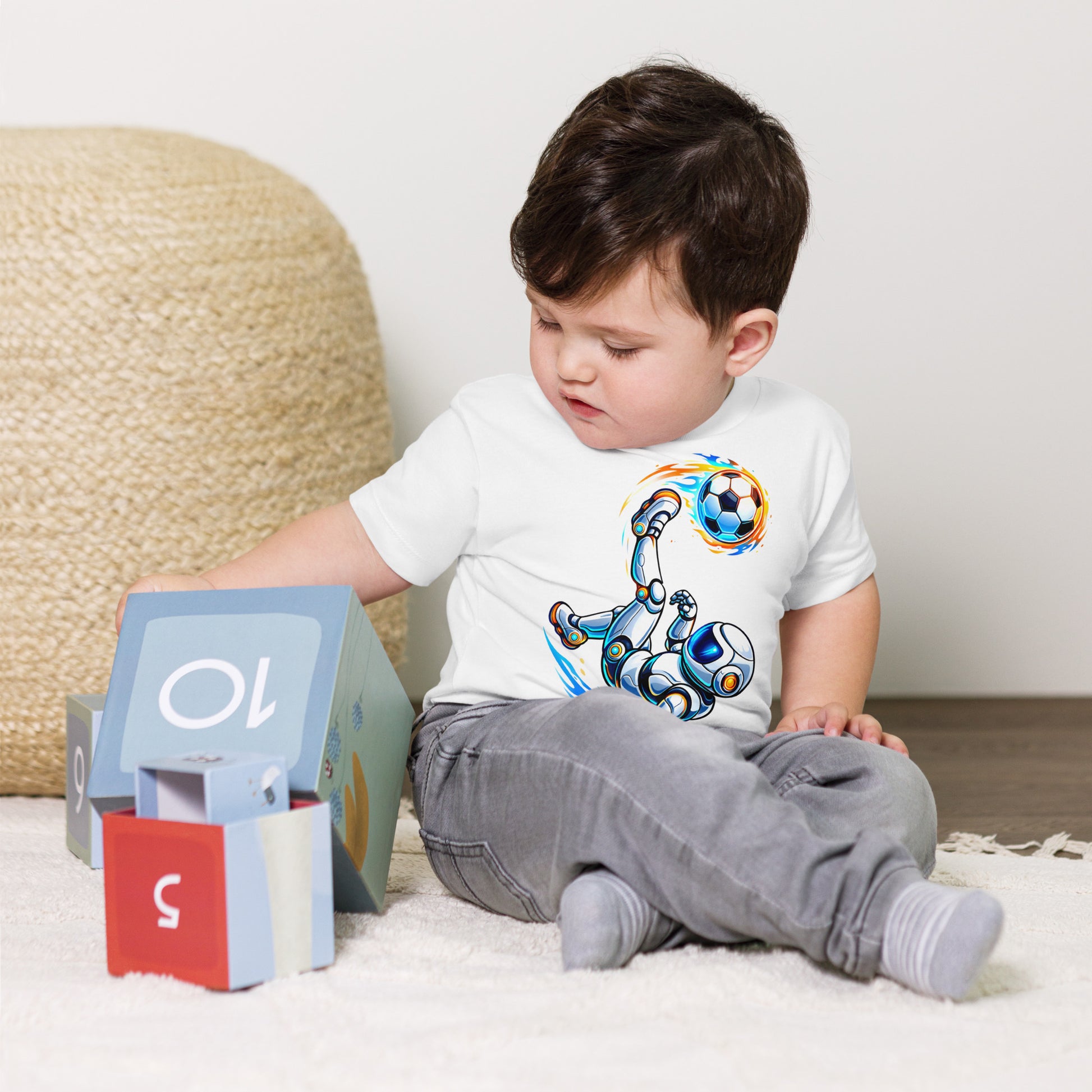 Toddler Short Sleeve Tee - Astro Soccer Tee – Toddler Robot Fire Ball Short Sleeve Shirt by printfluence.net