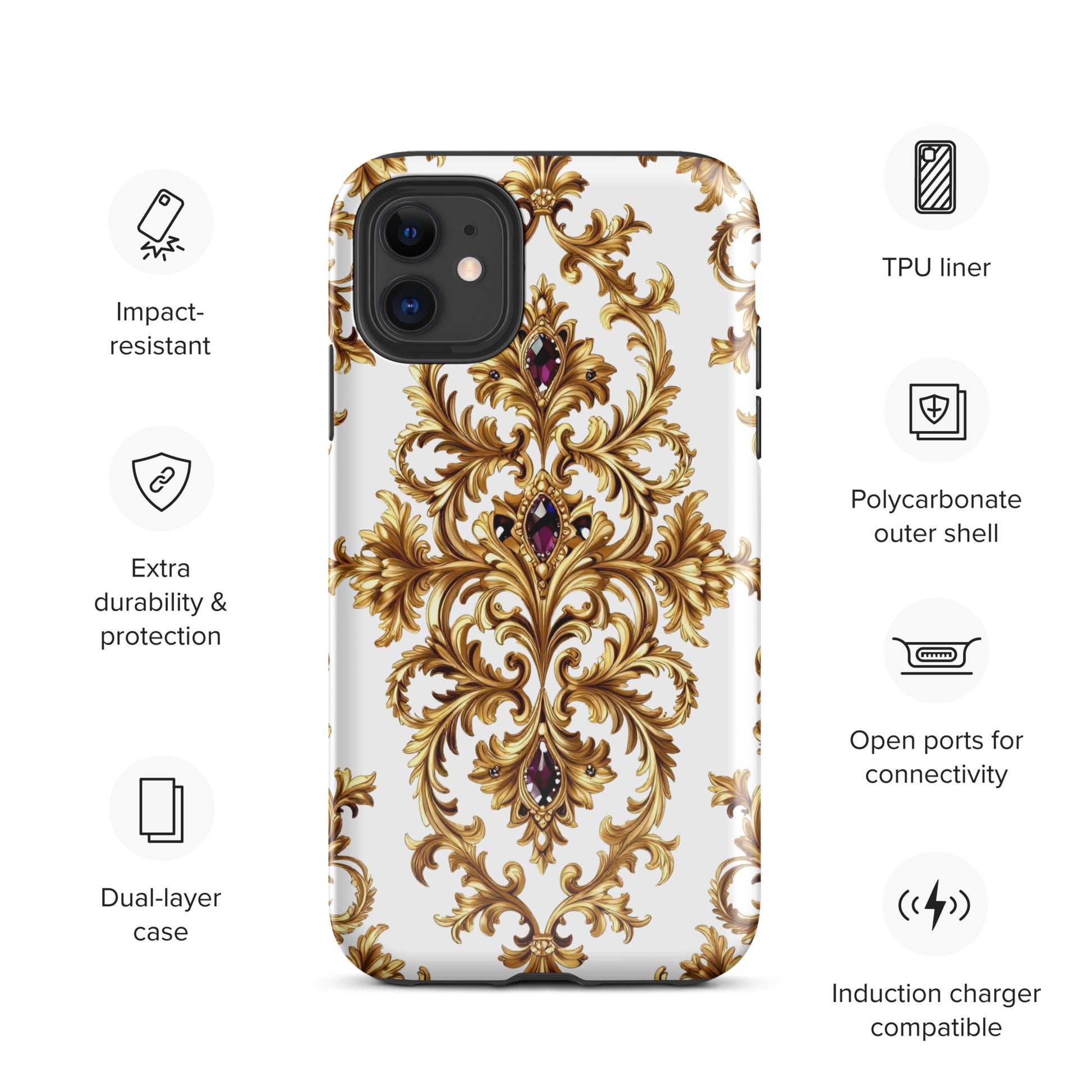 Tough Case for iPhone® - Elite Ruby Gem iPhone Tough Case – Luxury Gold Ornate Design for Success Elites by printfluence.net
