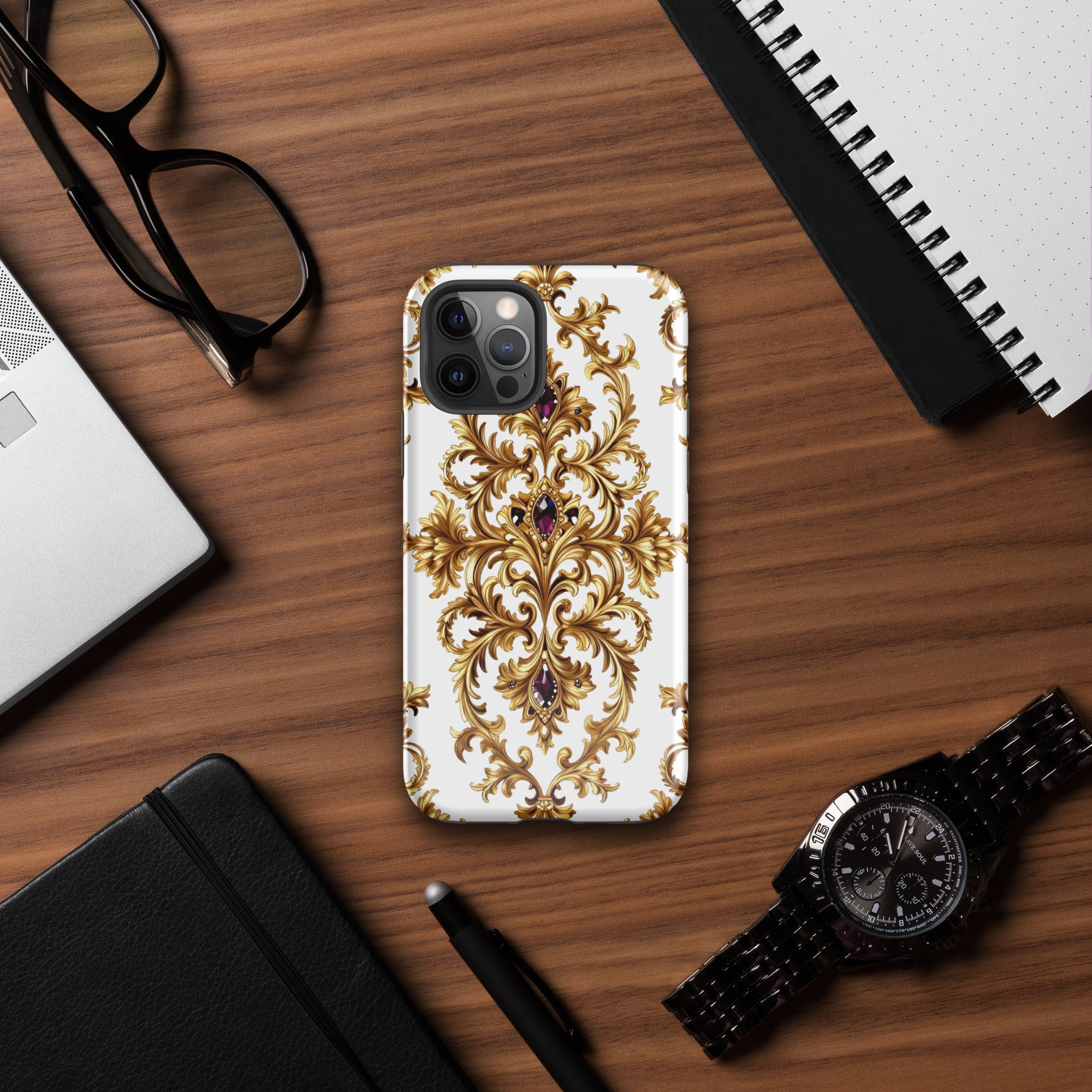 Tough Case for iPhone® - Elite Ruby Gem iPhone Tough Case – Luxury Gold Ornate Design for Success Elites by printfluence.net