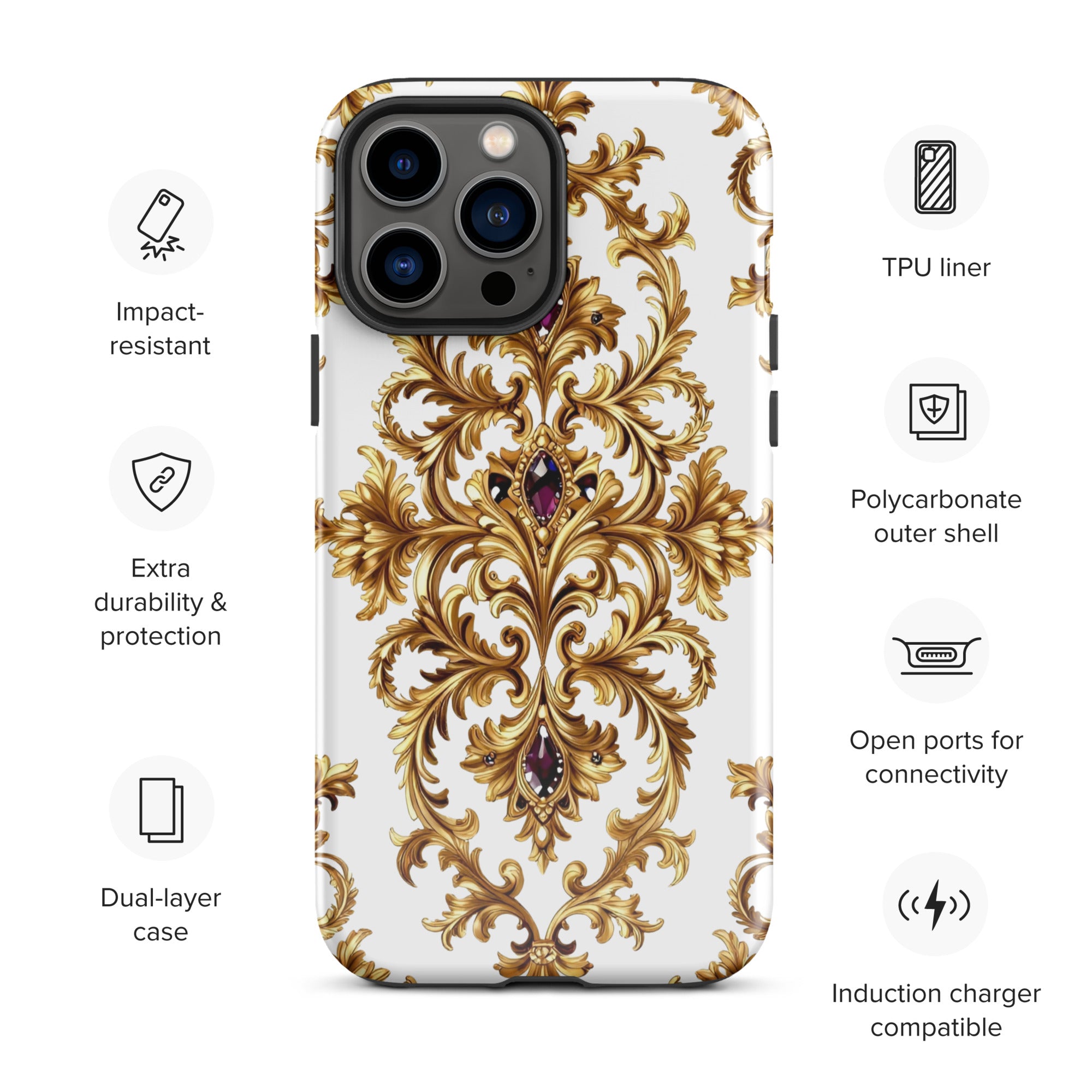 Tough Case for iPhone® - Elite Ruby Gem iPhone Tough Case – Luxury Gold Ornate Design for Success Elites by printfluence.net