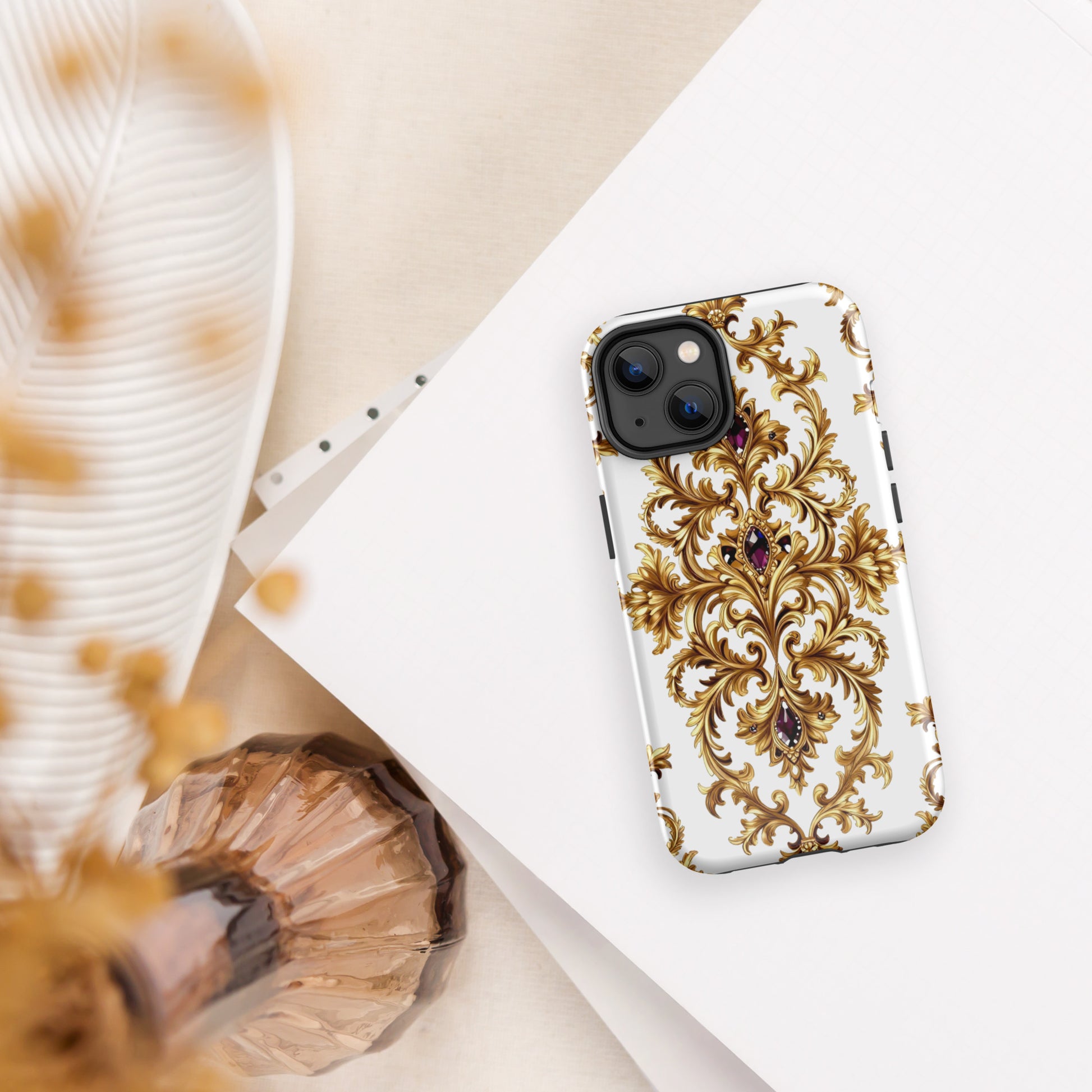 Tough Case for iPhone® - Elite Ruby Gem iPhone Tough Case – Luxury Gold Ornate Design for Success Elites by printfluence.net