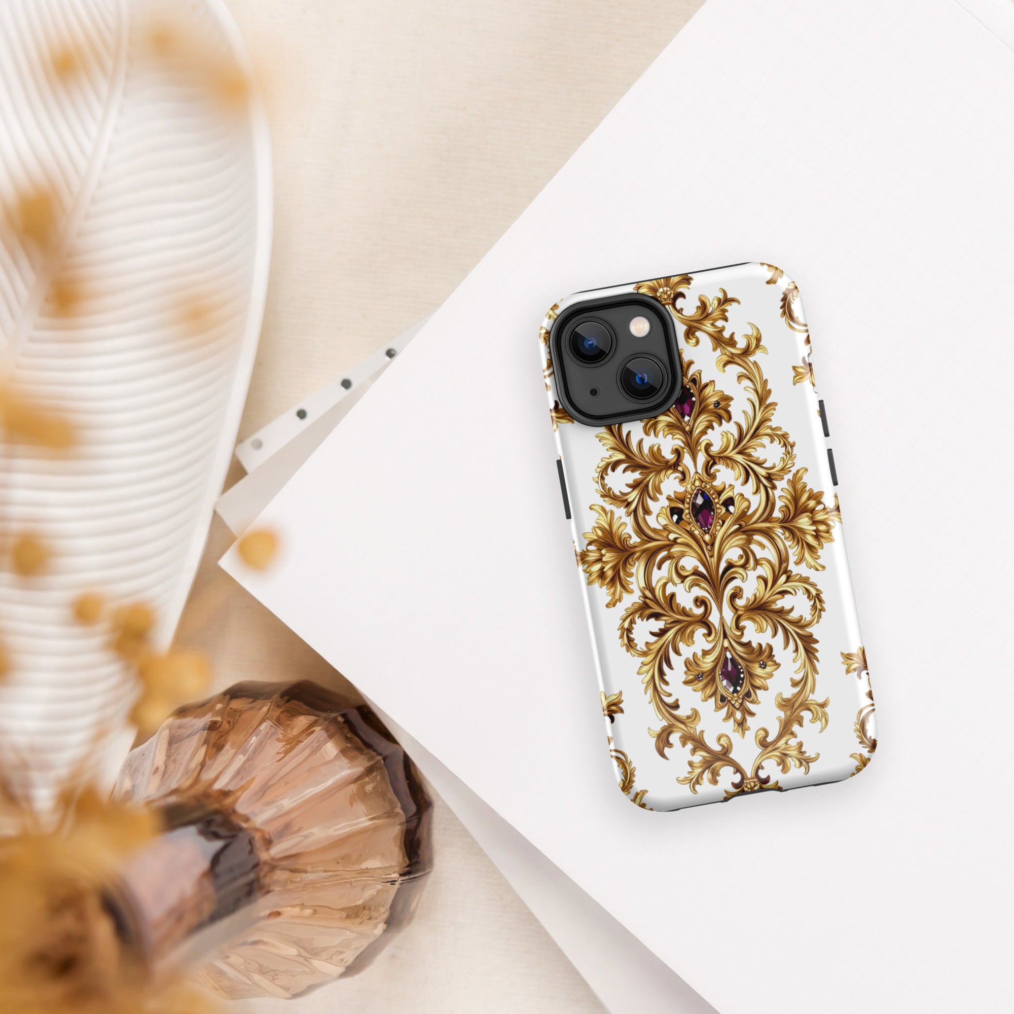 Tough Case for iPhone® - Elite Ruby Gem iPhone Tough Case – Luxury Gold Ornate Design for Success Elites by printfluence.net