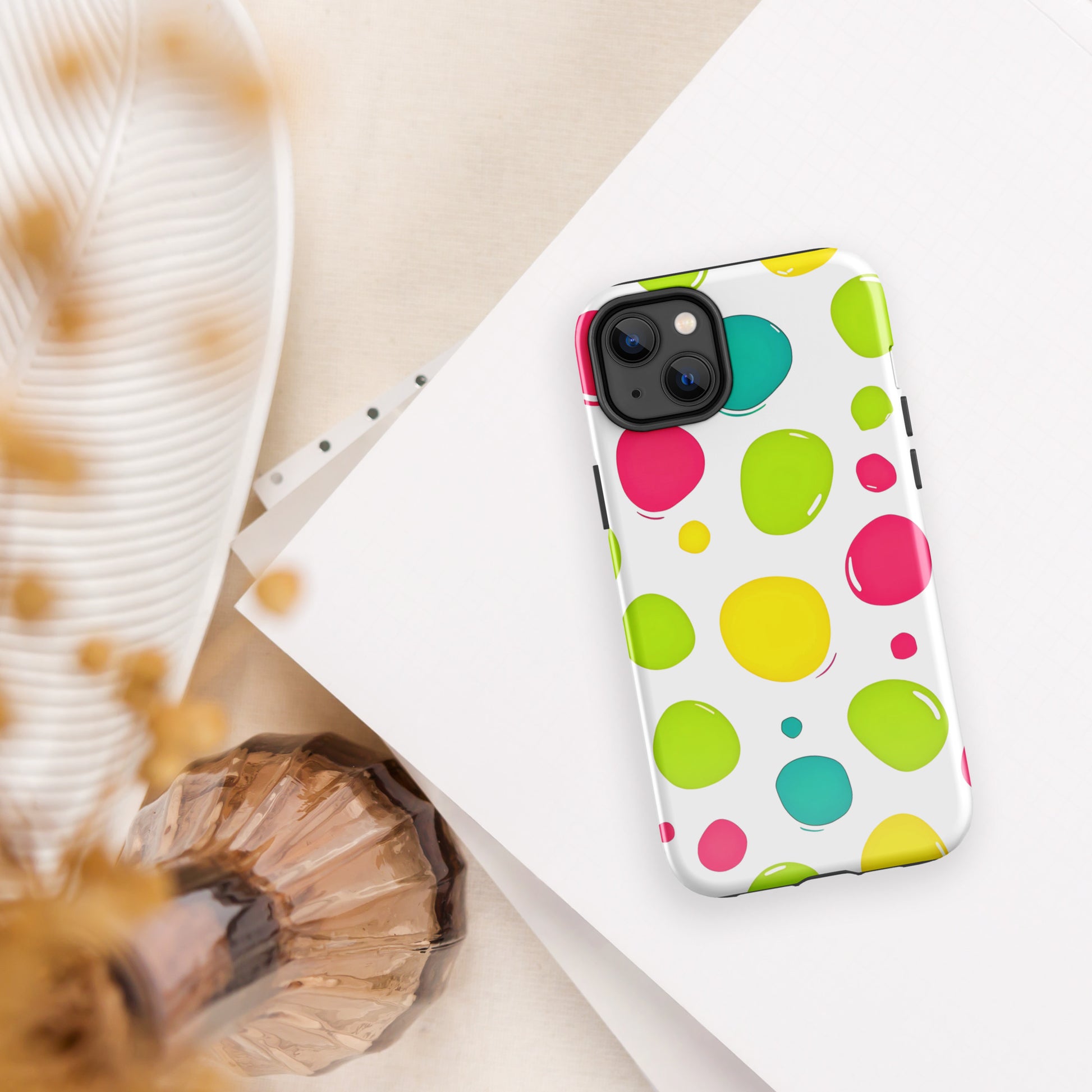 Tough Case for iPhone® - Color Splash Water Bubbles iPhone Case – Vibrant Abstract Art Design by printfluence.net