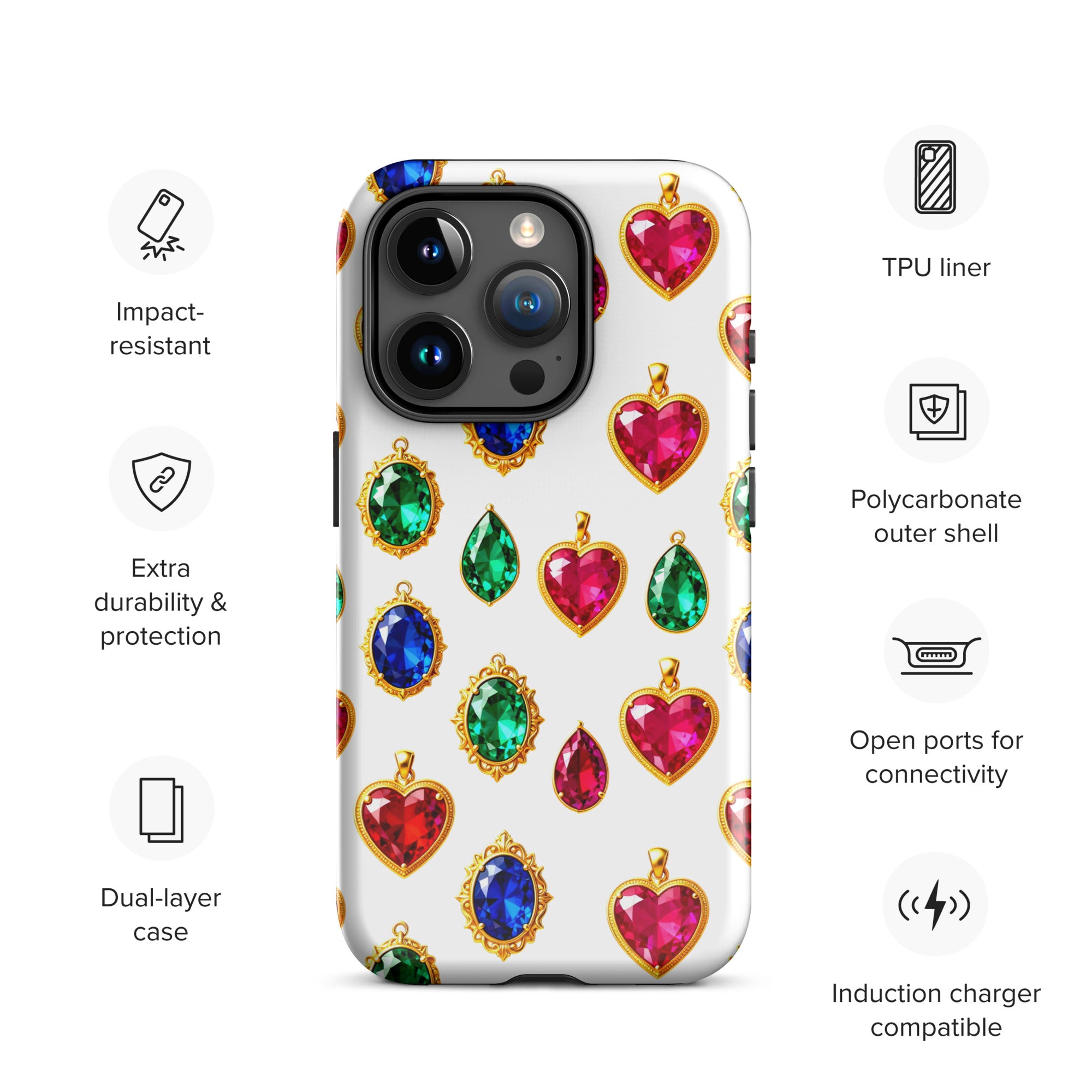 Tough Case for iPhone® - Royal Ruby Emerald Sapphire Tough Case – Elite Multi-Gem Luxury for iPhone by printfluence.net