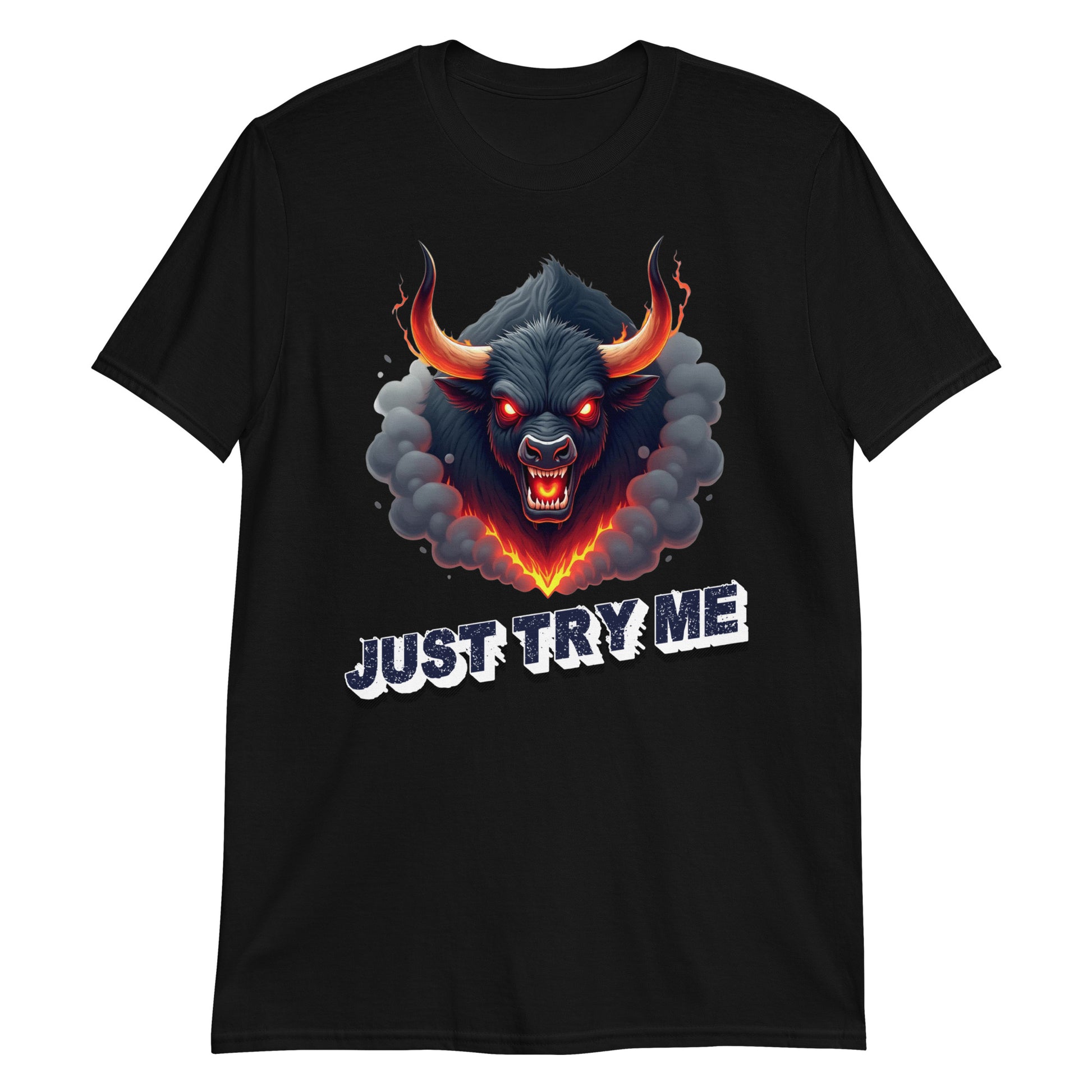 Short-Sleeve Unisex T-Shirt - Just Try Me Bull Short-Sleeve Tee – Fearless Power for Elite Warriors by printfluence.net